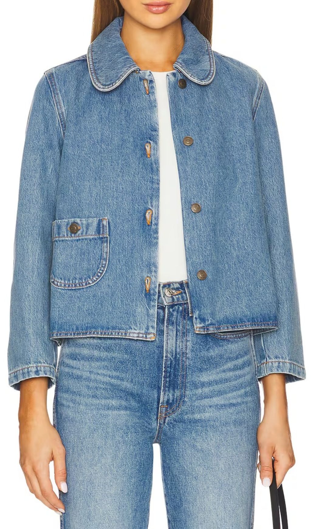 Harmoni Chic Cropped Denim Jacket - Effortless Style & Rounded Collar