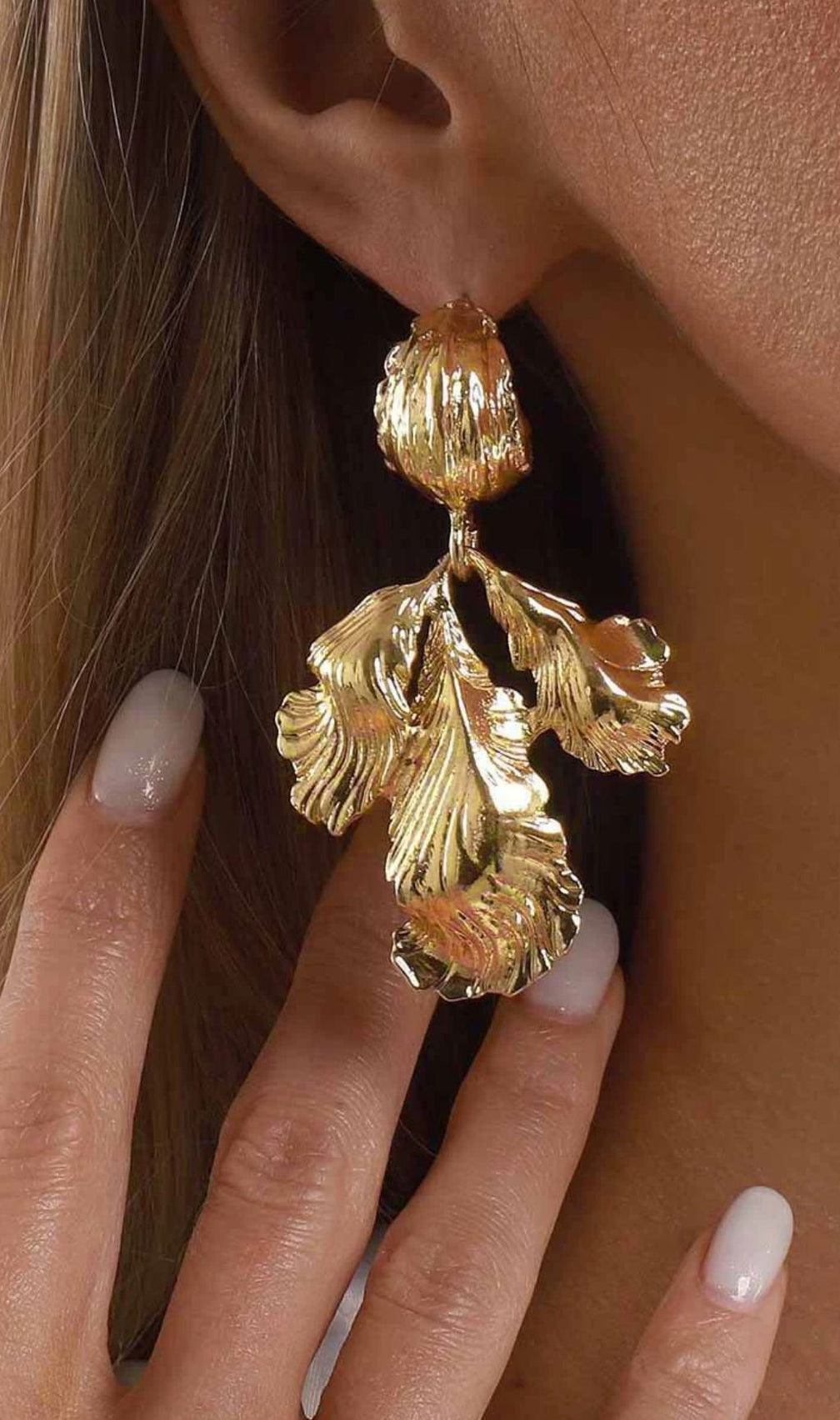 Joylyn Botanical Gold Leaf Statement Drop Earrings