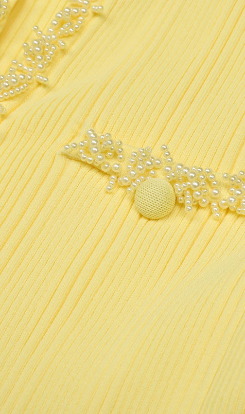 Buttery Yellow Ribbed Knit Cardigan & Mini Skirt Set - Chic 2-Piece Outfit