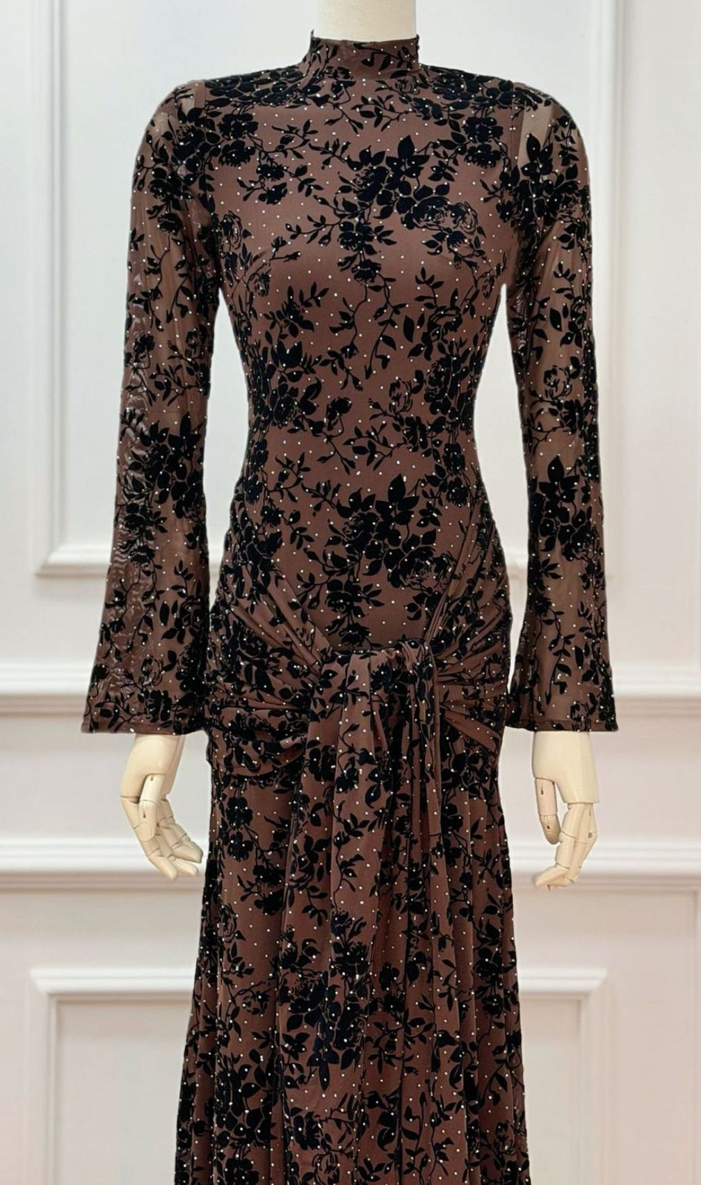 Kayleigh Embellished Velvet Floral Maxi Gown | Long Sleeve Formal Dress