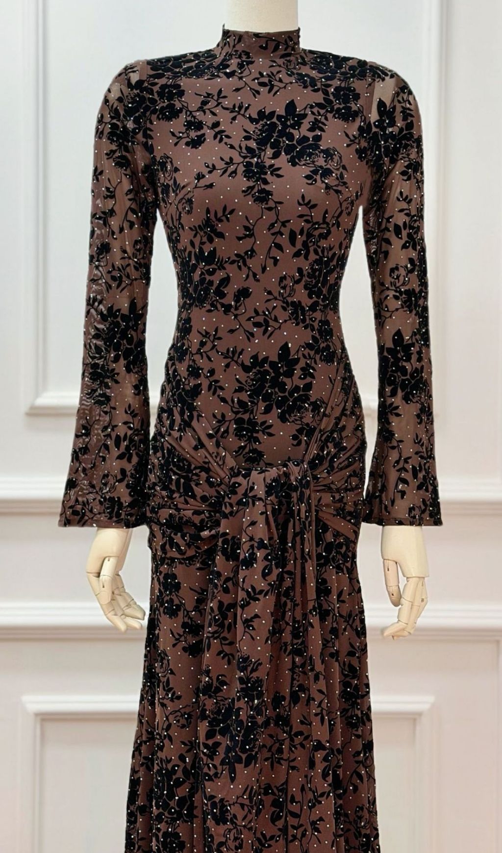 Kayleigh Embellished Velvet Floral Maxi Gown | Long Sleeve Formal Dress