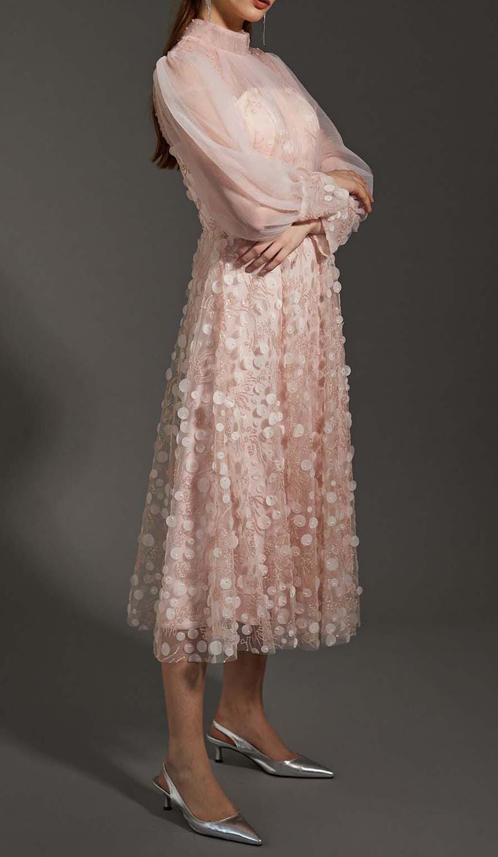 Sequin Mesh Tulle Midi Dress In Pink