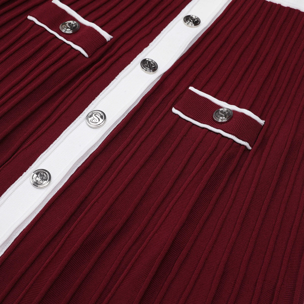 Judy Chic Button-Front Contrast Trim Knit Midi Dress