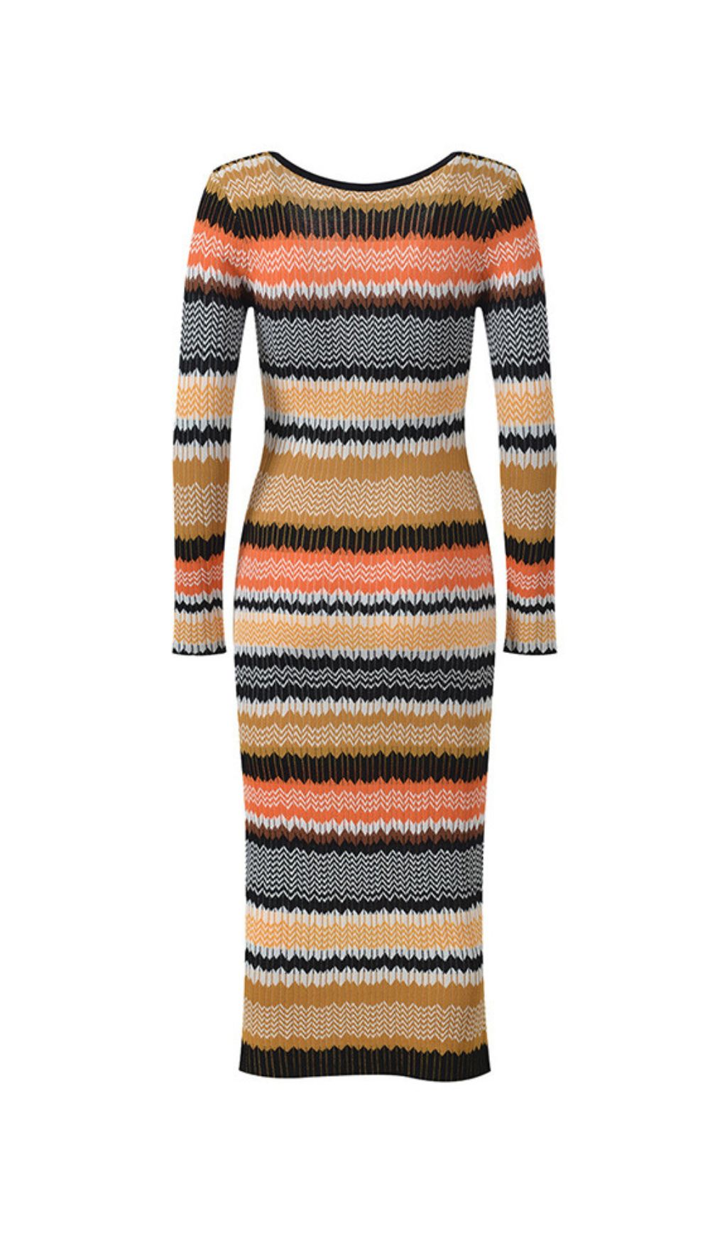 Juliette Boho Chic Wavy Striped Knit Midi Dress | Long Sleeve