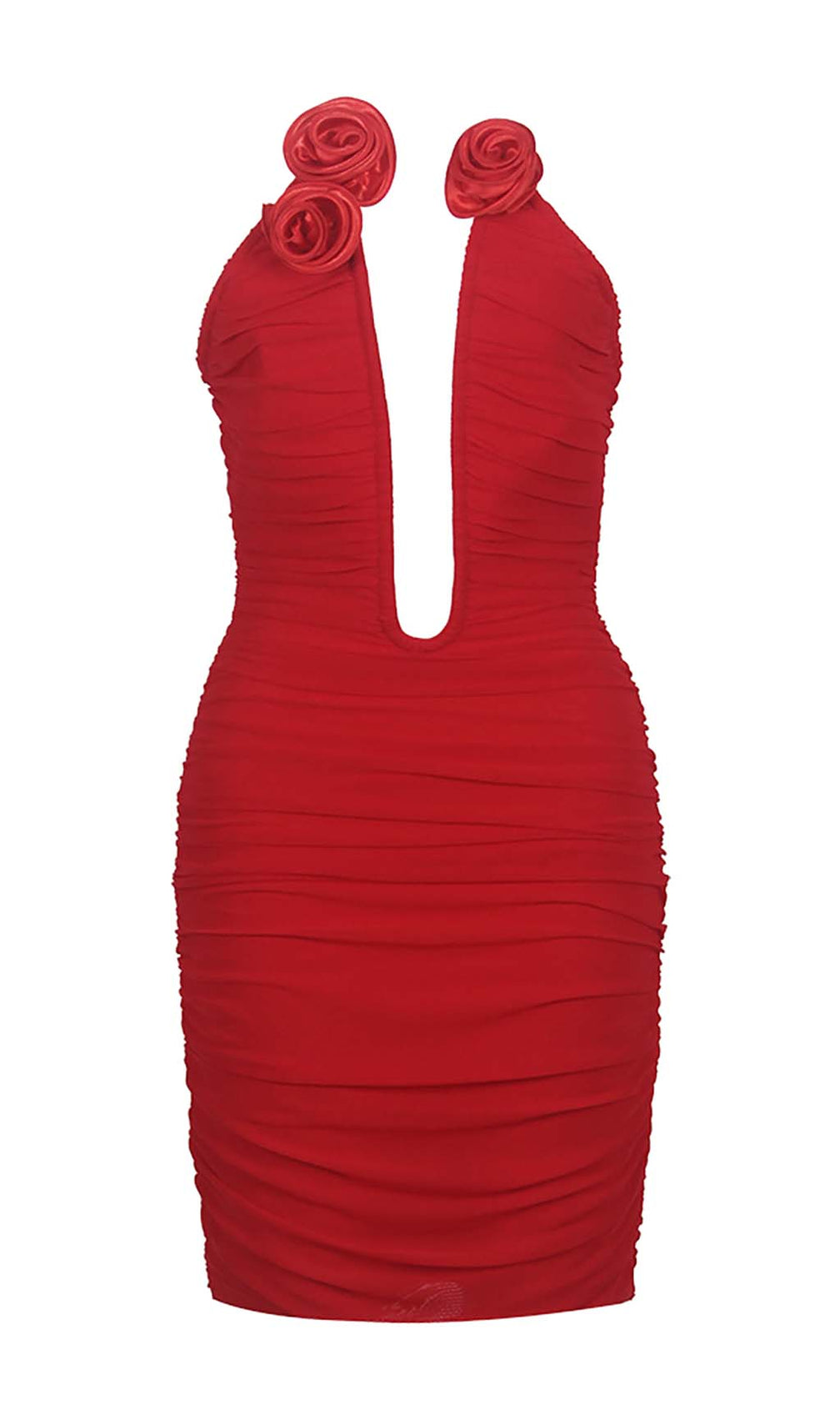 Plunging Halter Neckline Mini Dress In Red