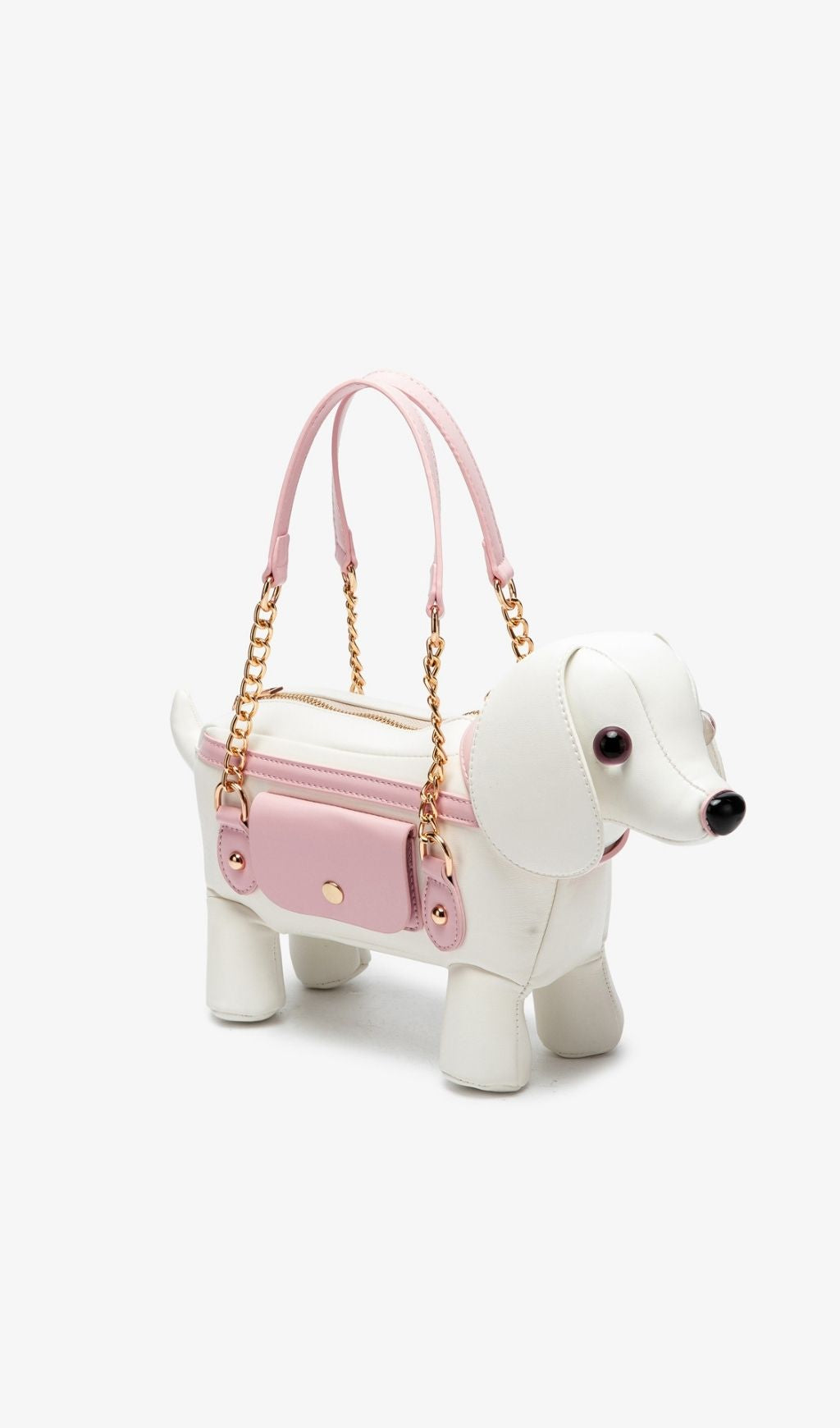 Khari Whimsical White Dog Handbag with Pink Accents - Chic Novelty Purse