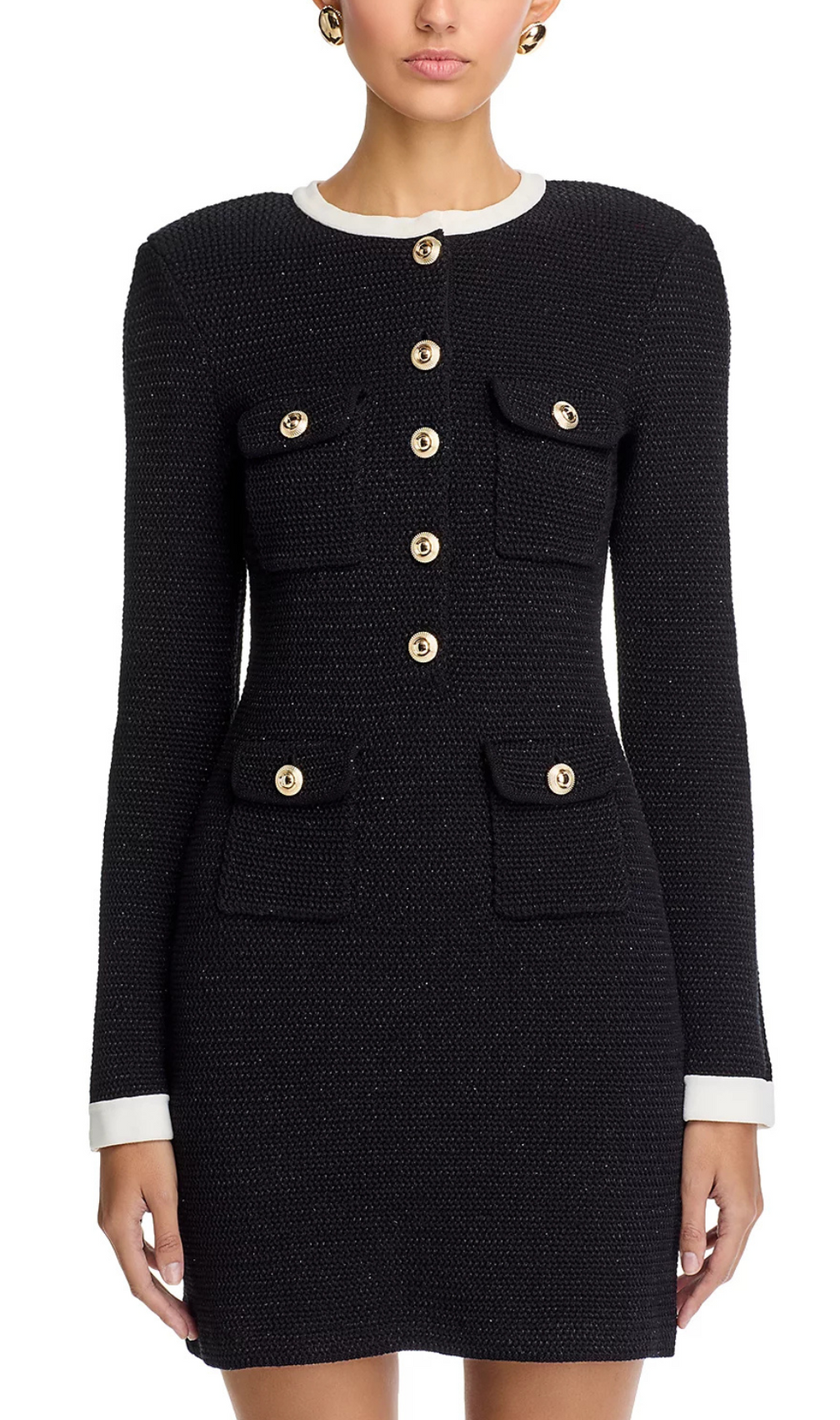 Knit Contrast Collar Long Sleeve Mini Dress