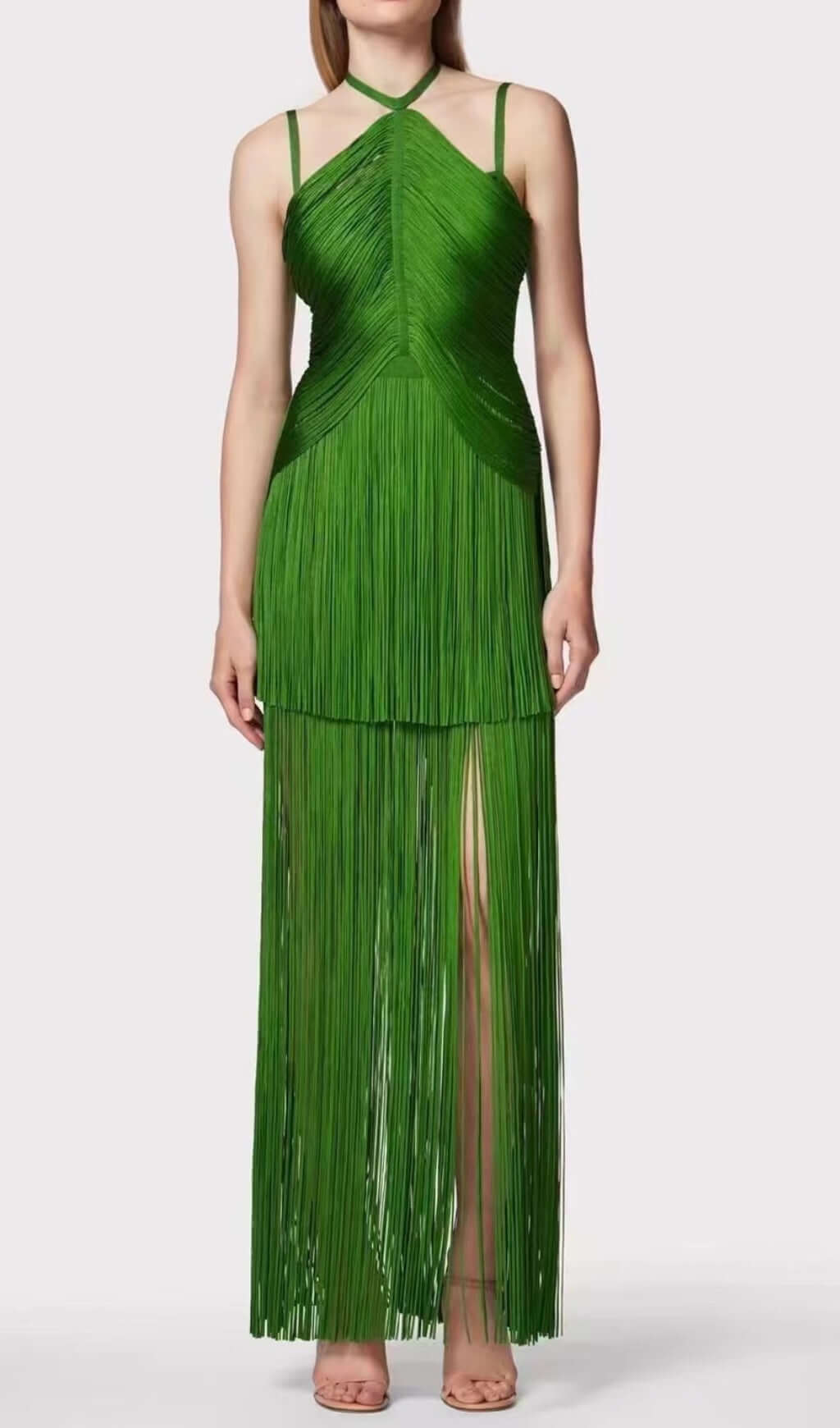 Brooklyn Green Halter Tassel Maxi Dress