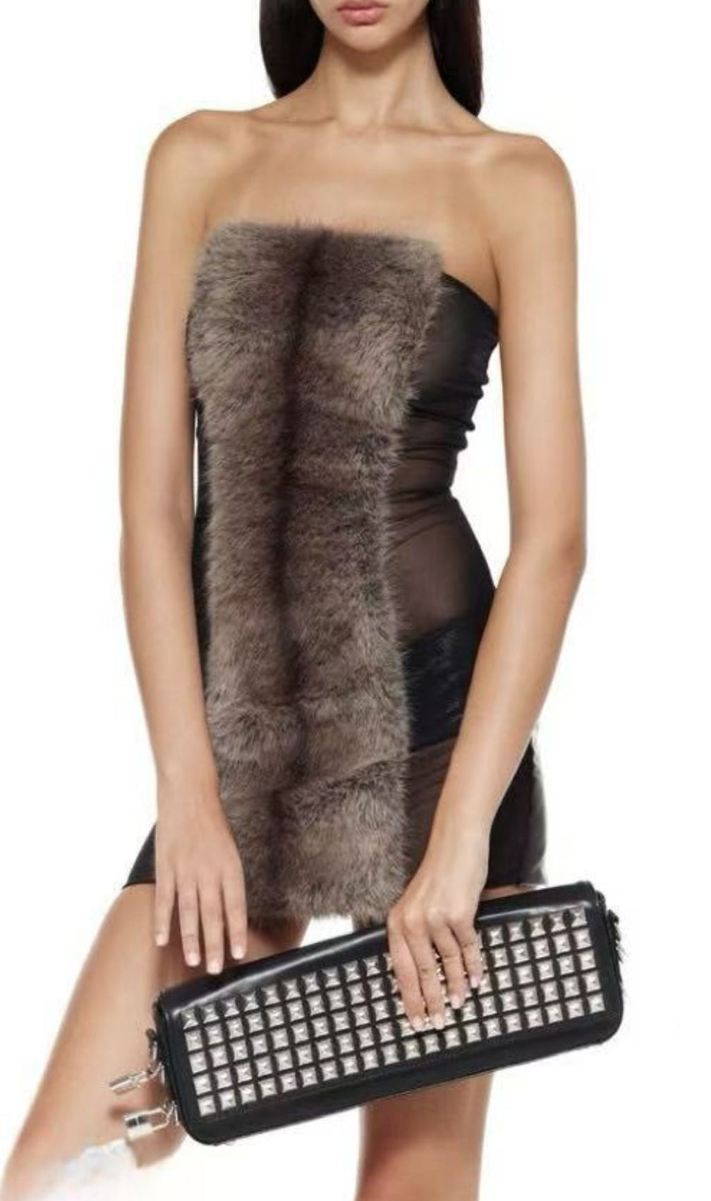 Inza Glamour Faux Fur Strapless Mini Dress - Daring Bodycon Party Dress