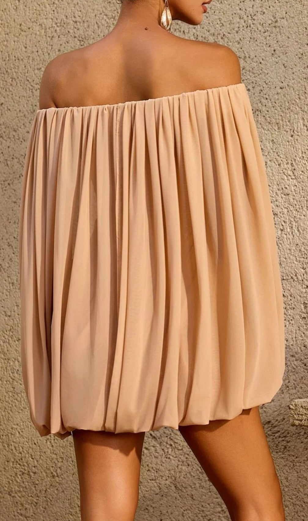 Zoryrin Off Shoulder Ruched Mini Dress In Camel