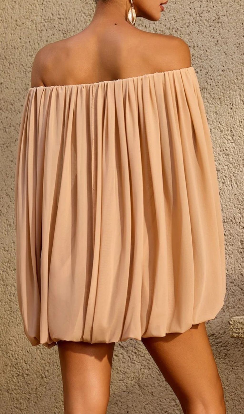 Zoryrin Off Shoulder Ruched Mini Dress In Camel