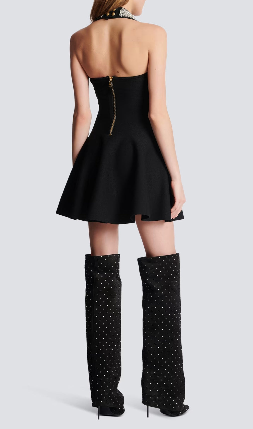Alev Black Halter Embellished Mini Dress