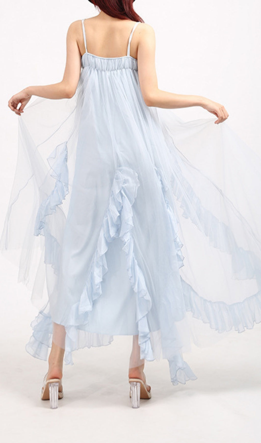 Ebru Ruffle Mesh Maxi Dress