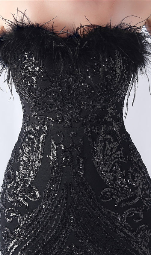 Choire Black Sequin Feather Maxi Dress