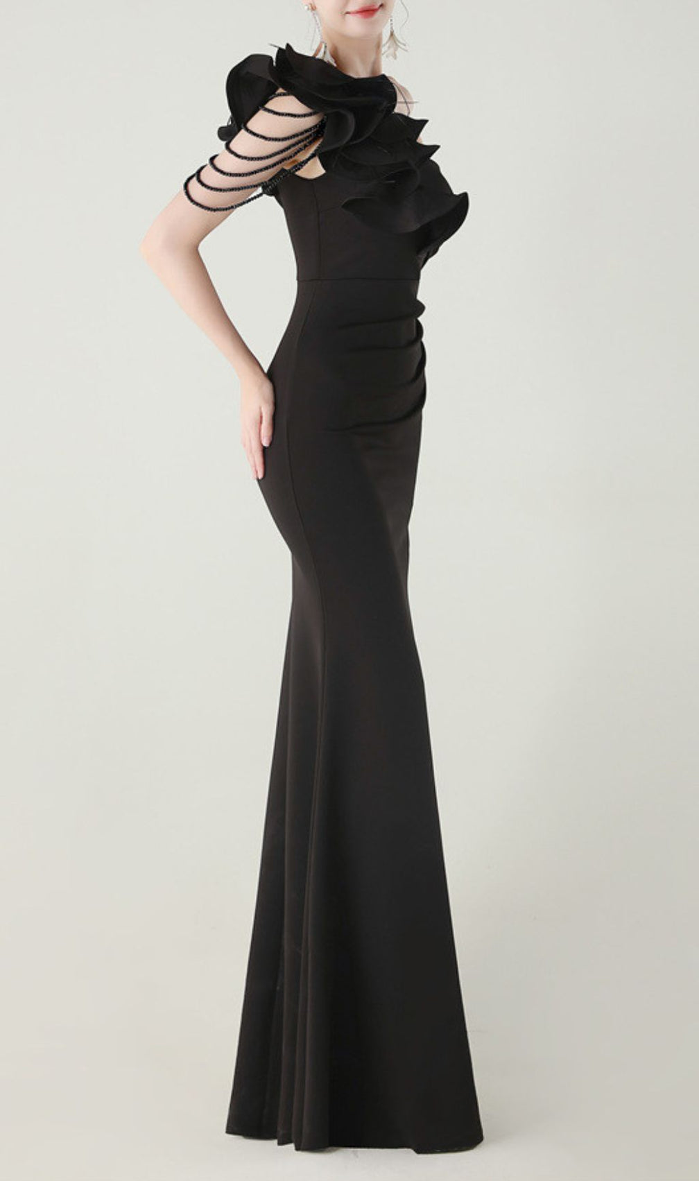 Ijlal Black One-Shoulder Ruffle Maxi Dress | Glamorous Evening Gown