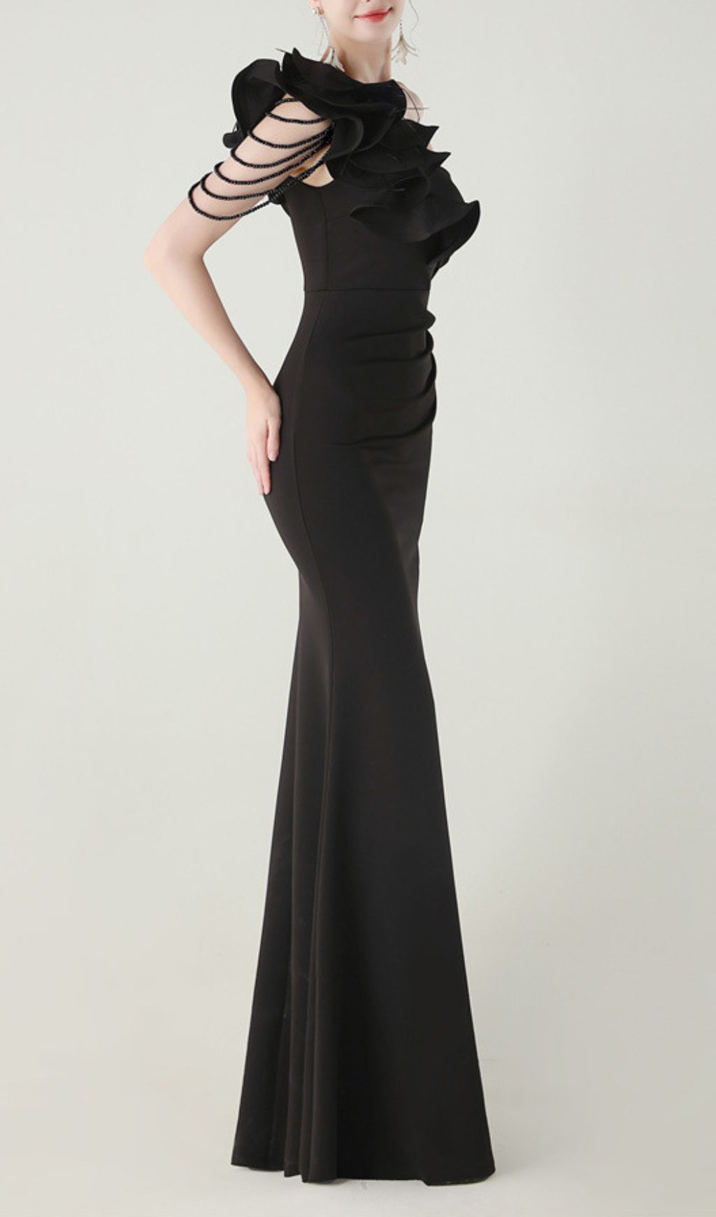 Ijlal Black One-Shoulder Ruffle Maxi Dress | Glamorous Evening Gown