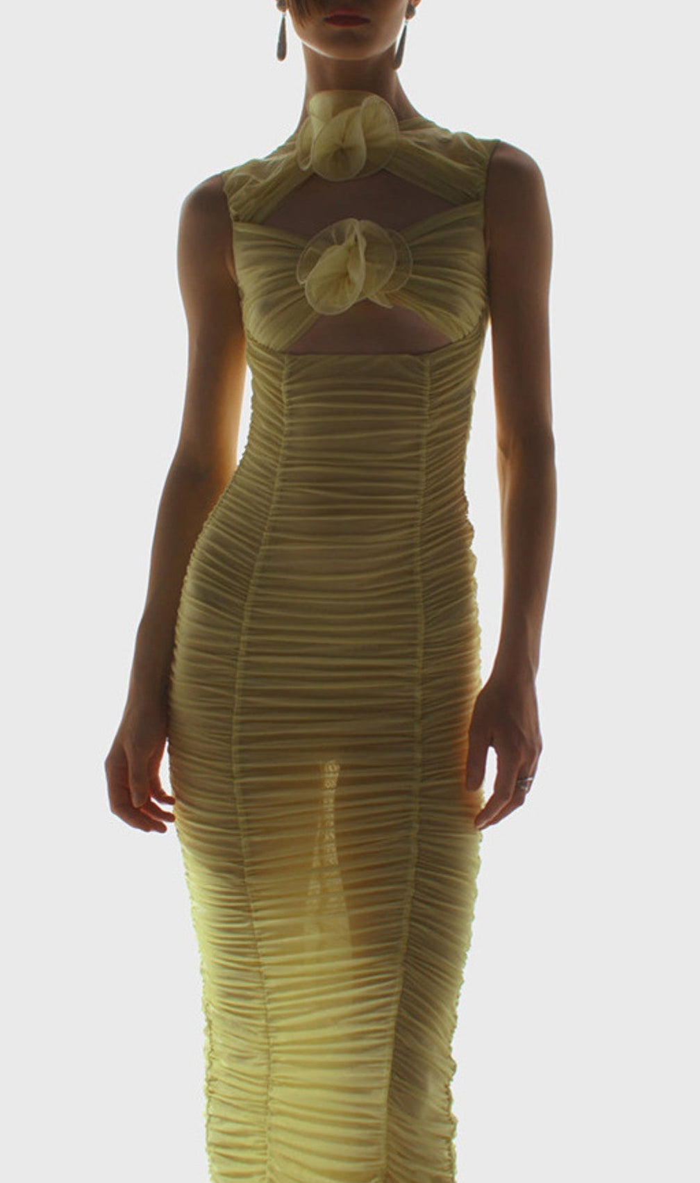 Beverly Yellow Flower Cutout Midi Dress