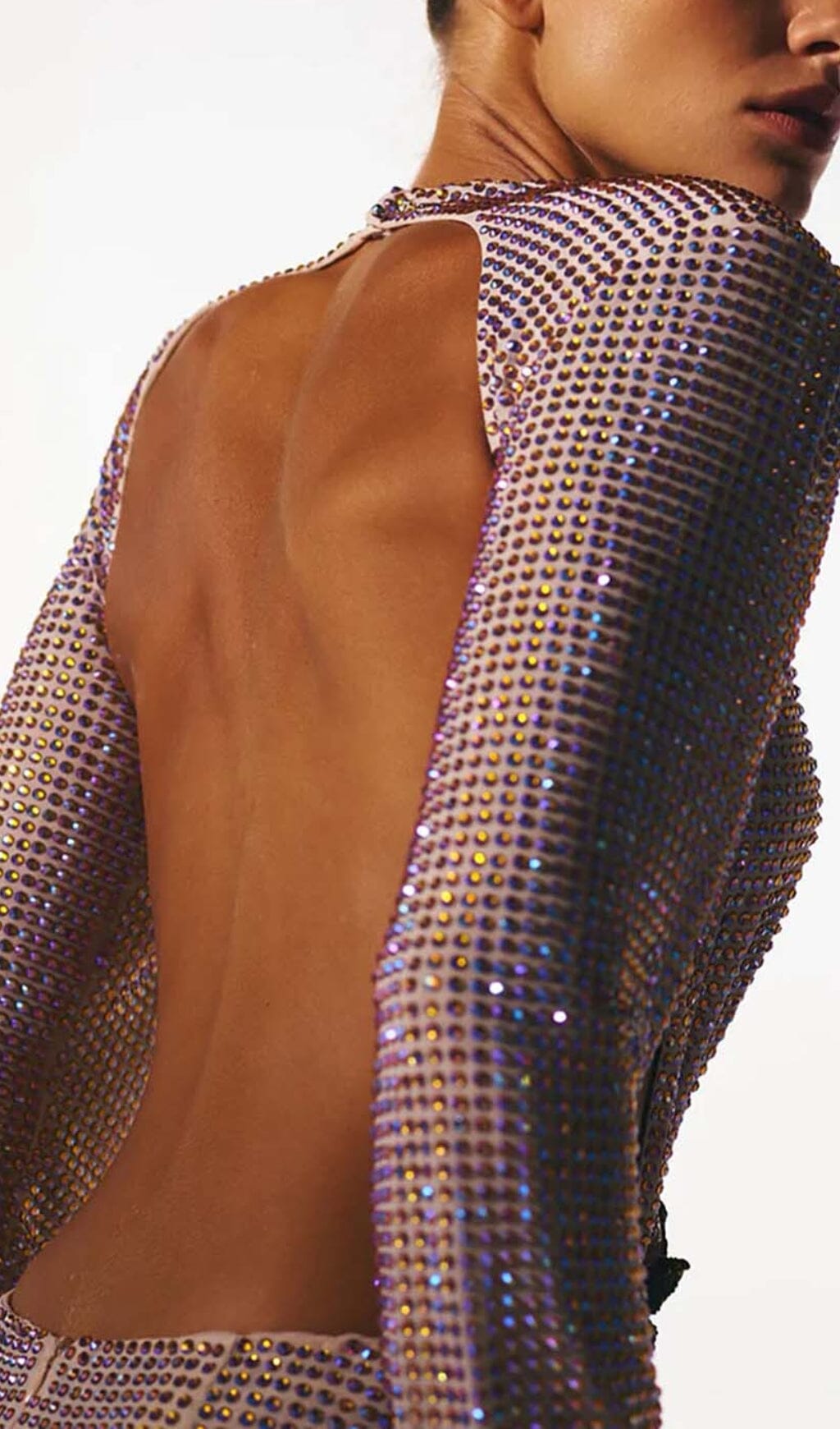 Long-Sleeve Crew Neck Glitter Mini Dress In Mahogany Wood