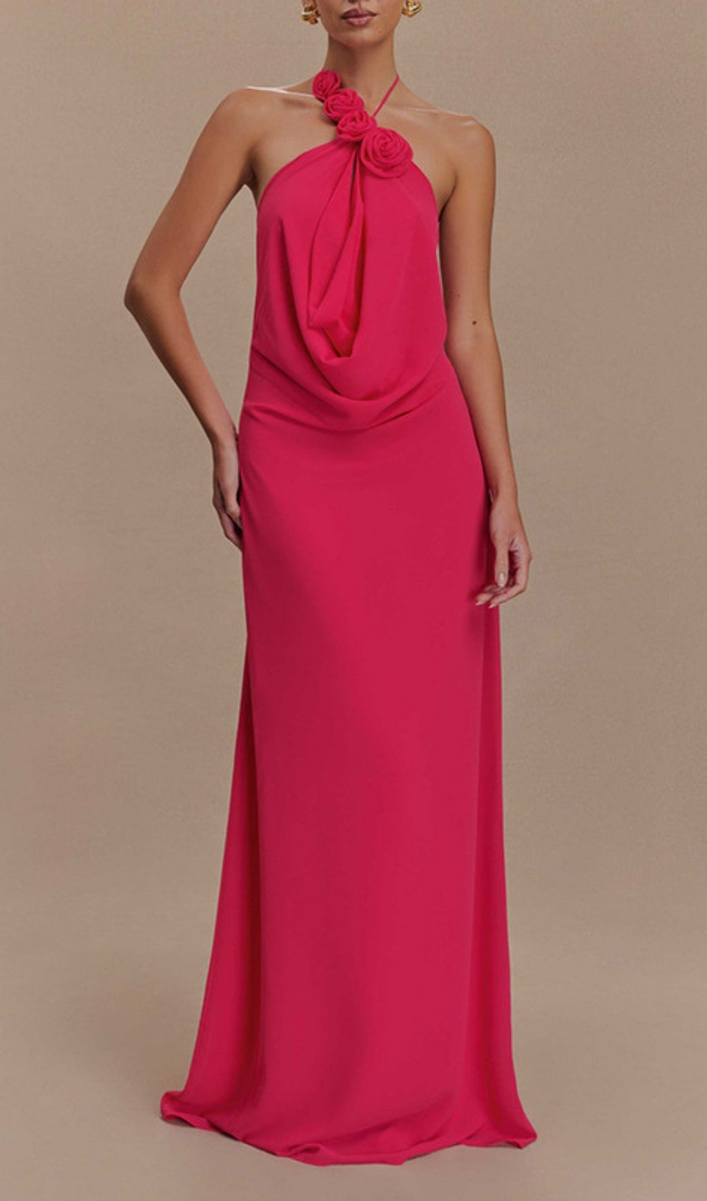 Eun Rose Red Halter Flower Maxi Dress