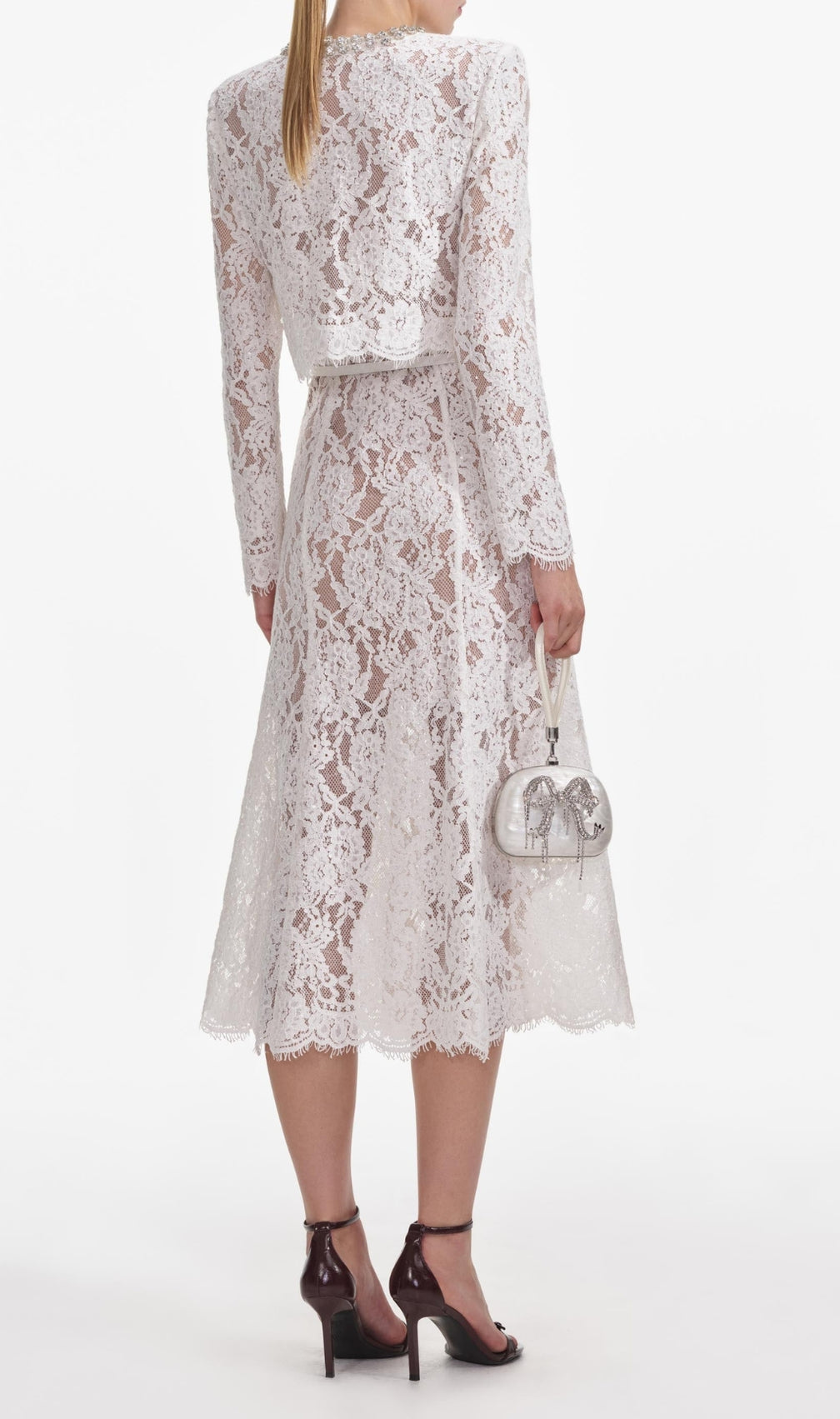 White Lace Embellished Top & Midi Skirt