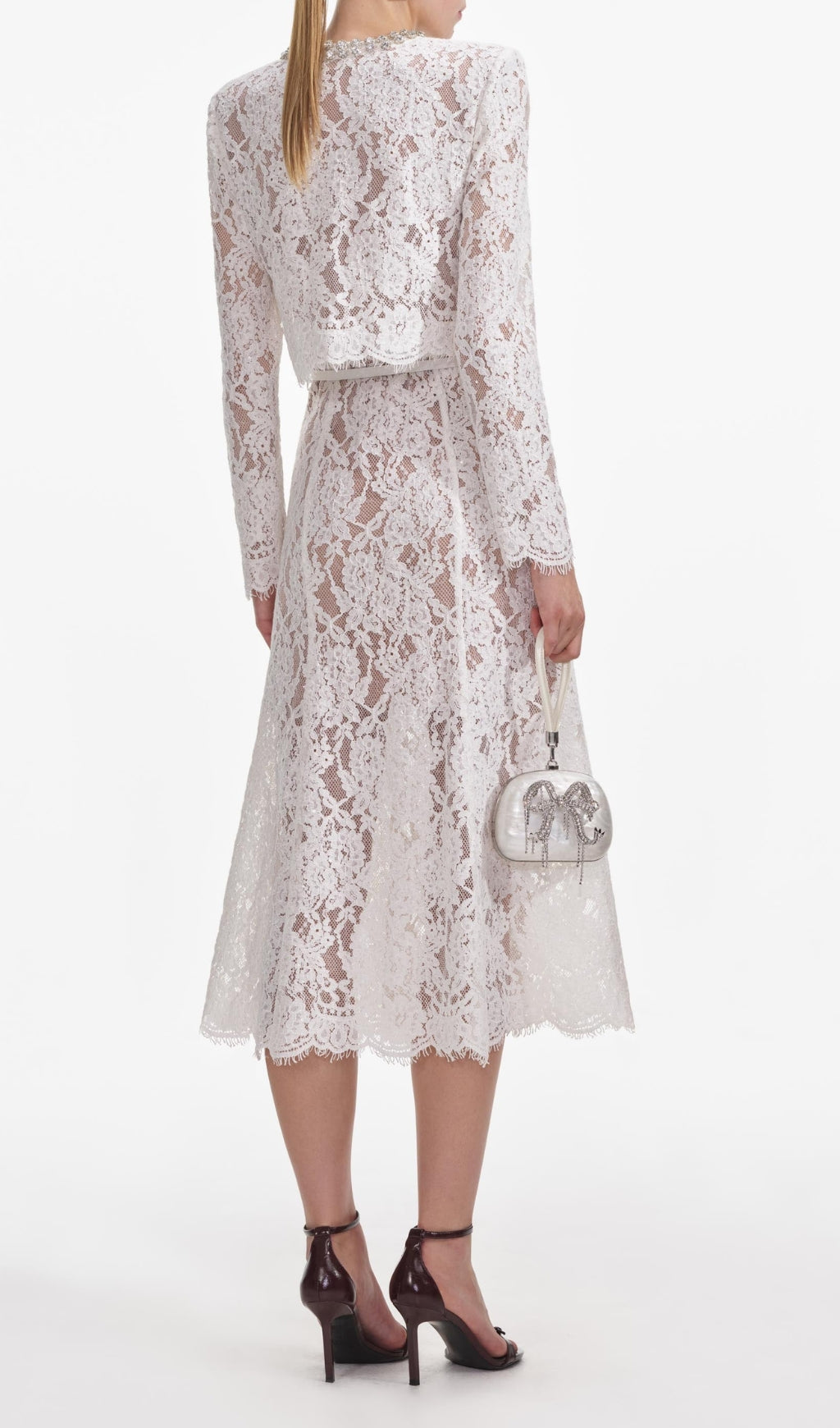 White Lace Embellished Top & Midi Skirt