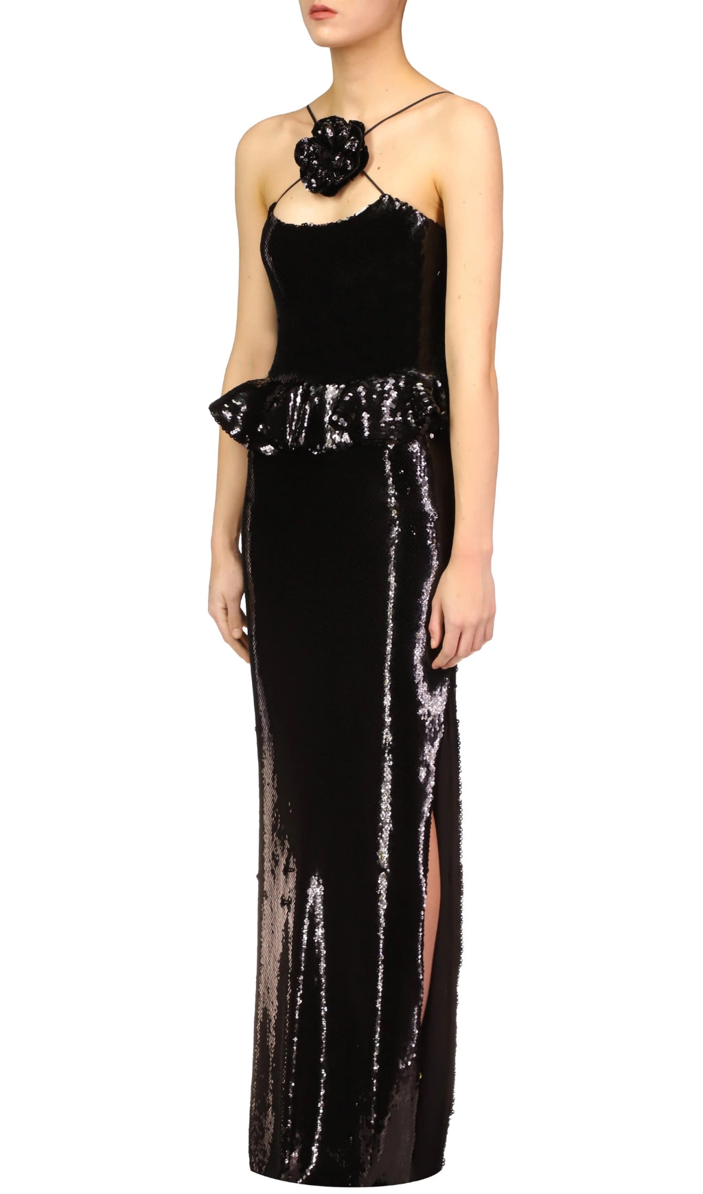 Citlali Black Flower Sequin Maxi Dress