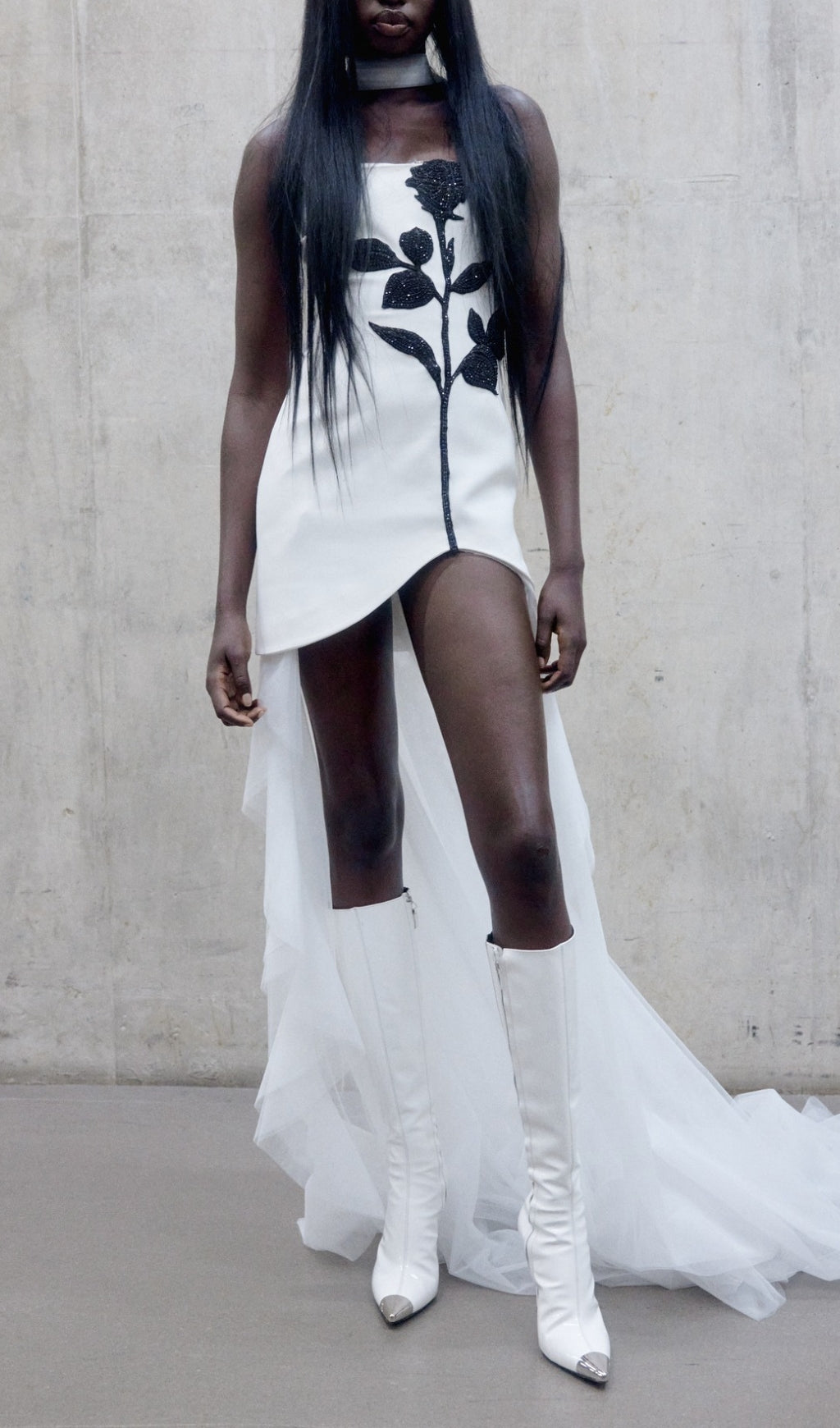 Becky White Strapless Rose Diamond Mesh Dress