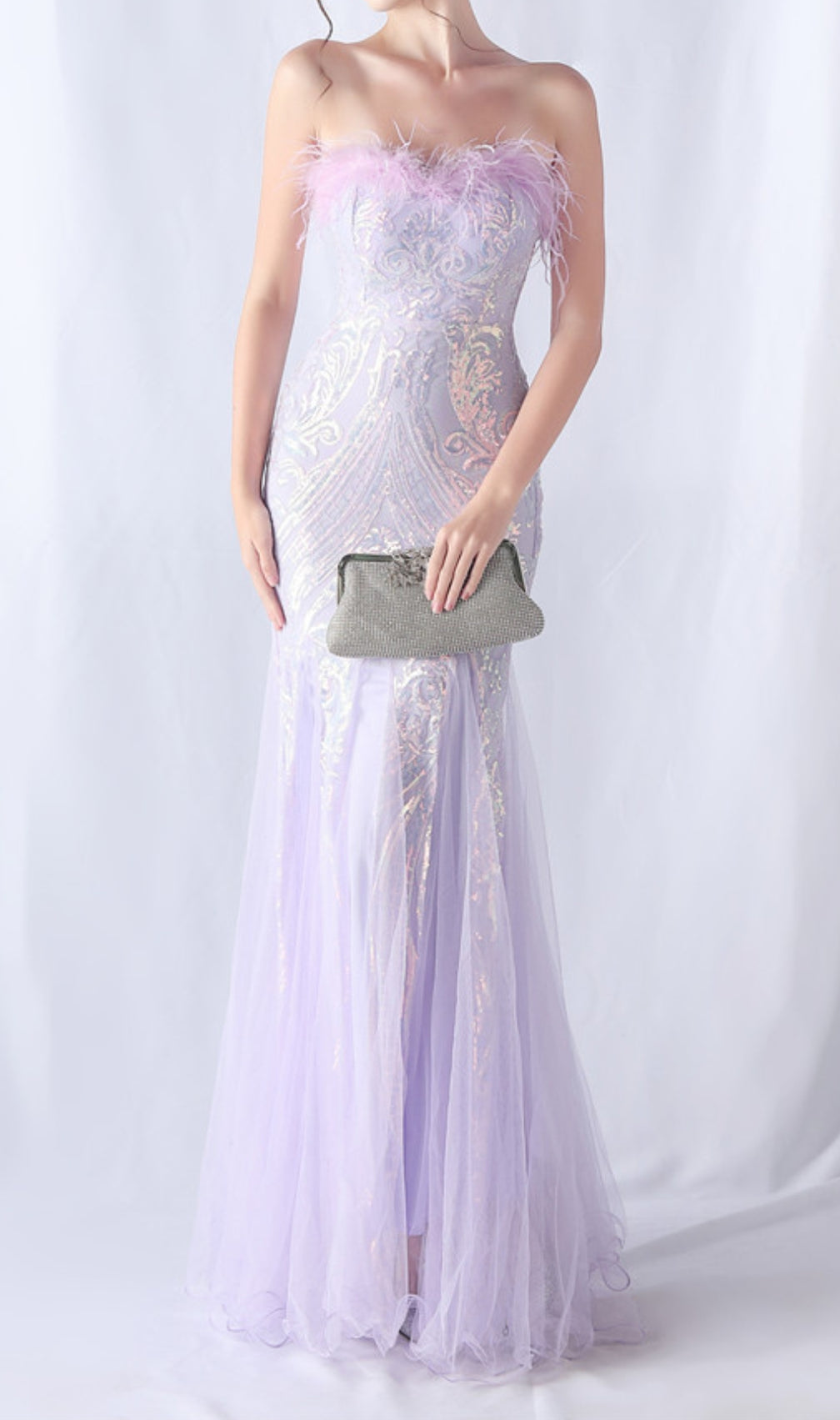Choire Purple Sequin Feather Maxi Dress