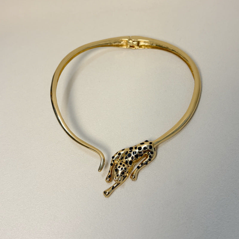 Katharina Fierce Leopard Statement Choker Necklace with Red Gemstones