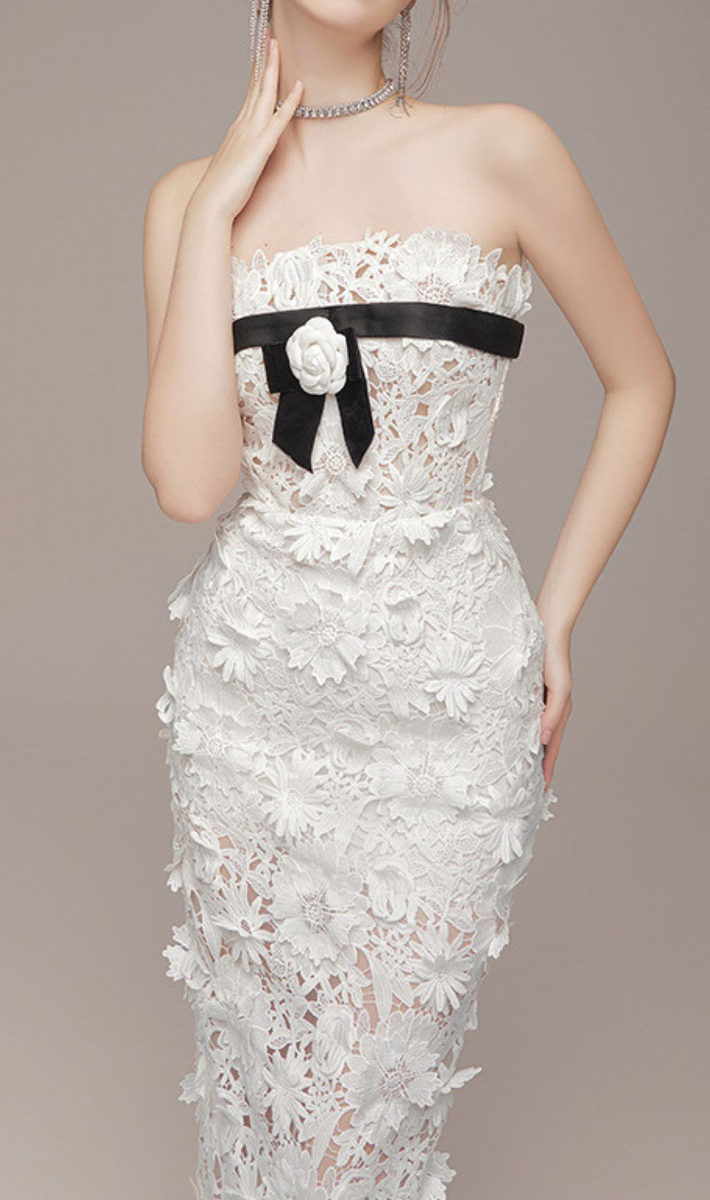 Eviana White Strapless Flower Embroidery Maxi Dress