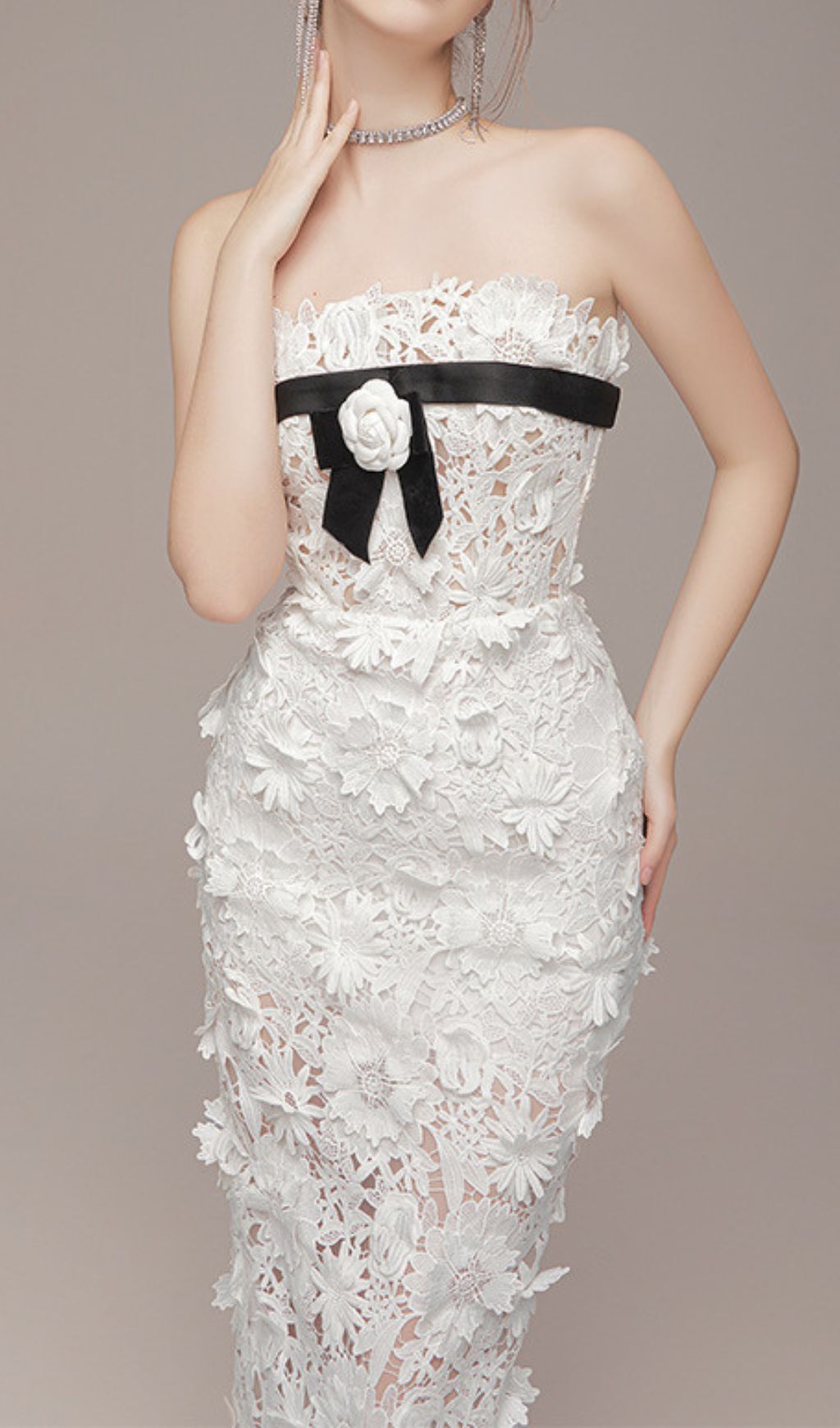 Eviana White Strapless Flower Embroidery Maxi Dress