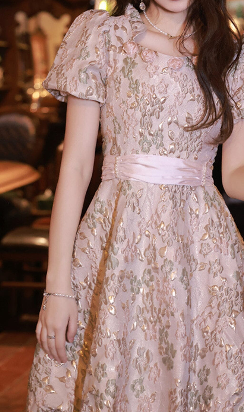 Puff Sleeve Cutwork Mini Dress In Pink