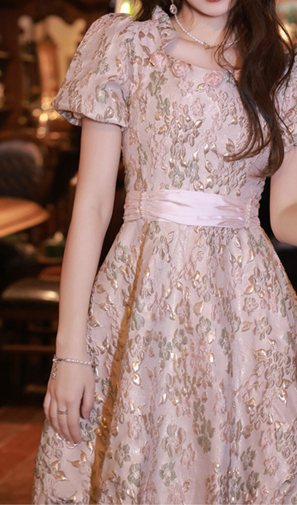 Puff Sleeve Cutwork Mini Dress In Pink