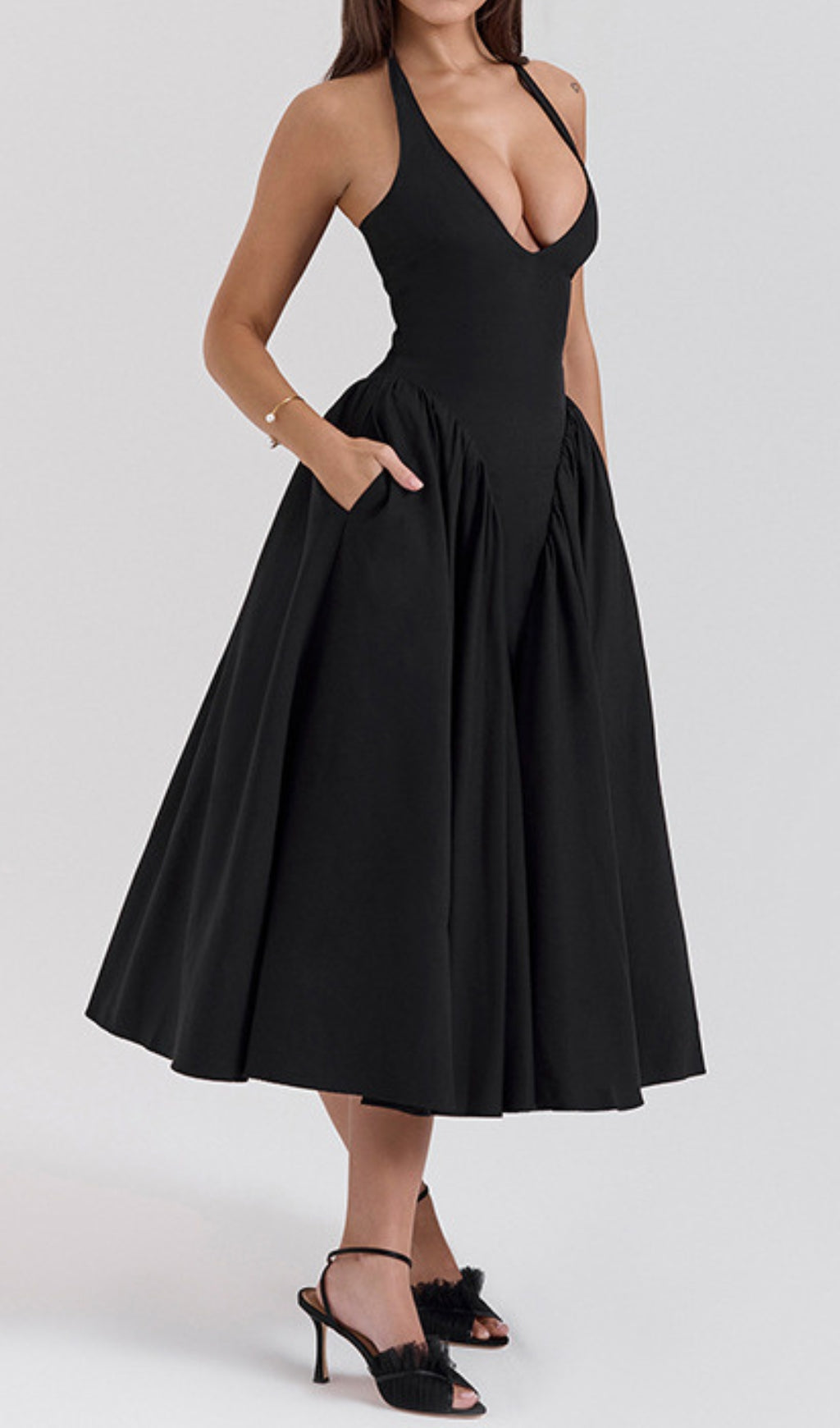 Dierdra Black Halter Midi Dress