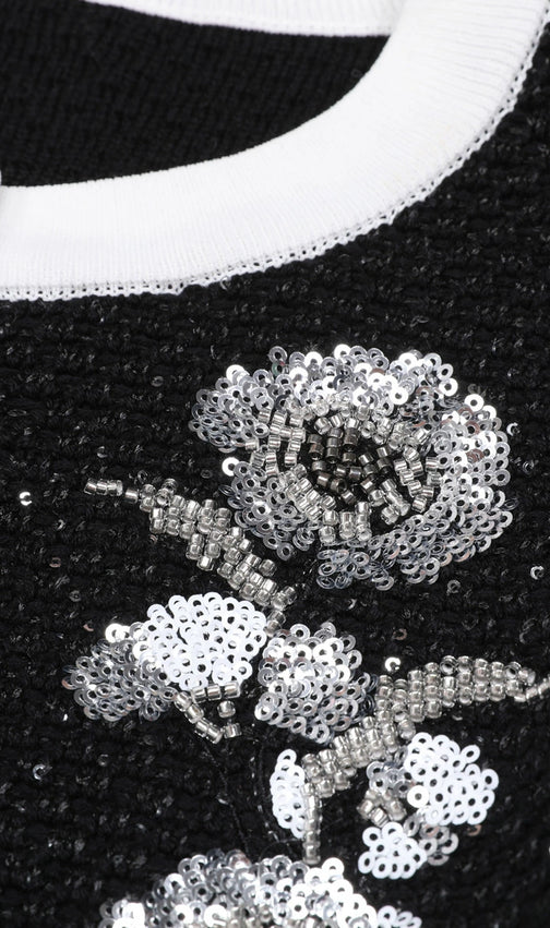 Chic Black Sparkle Tweed-Knit Cardigan & Pencil Skirt Set