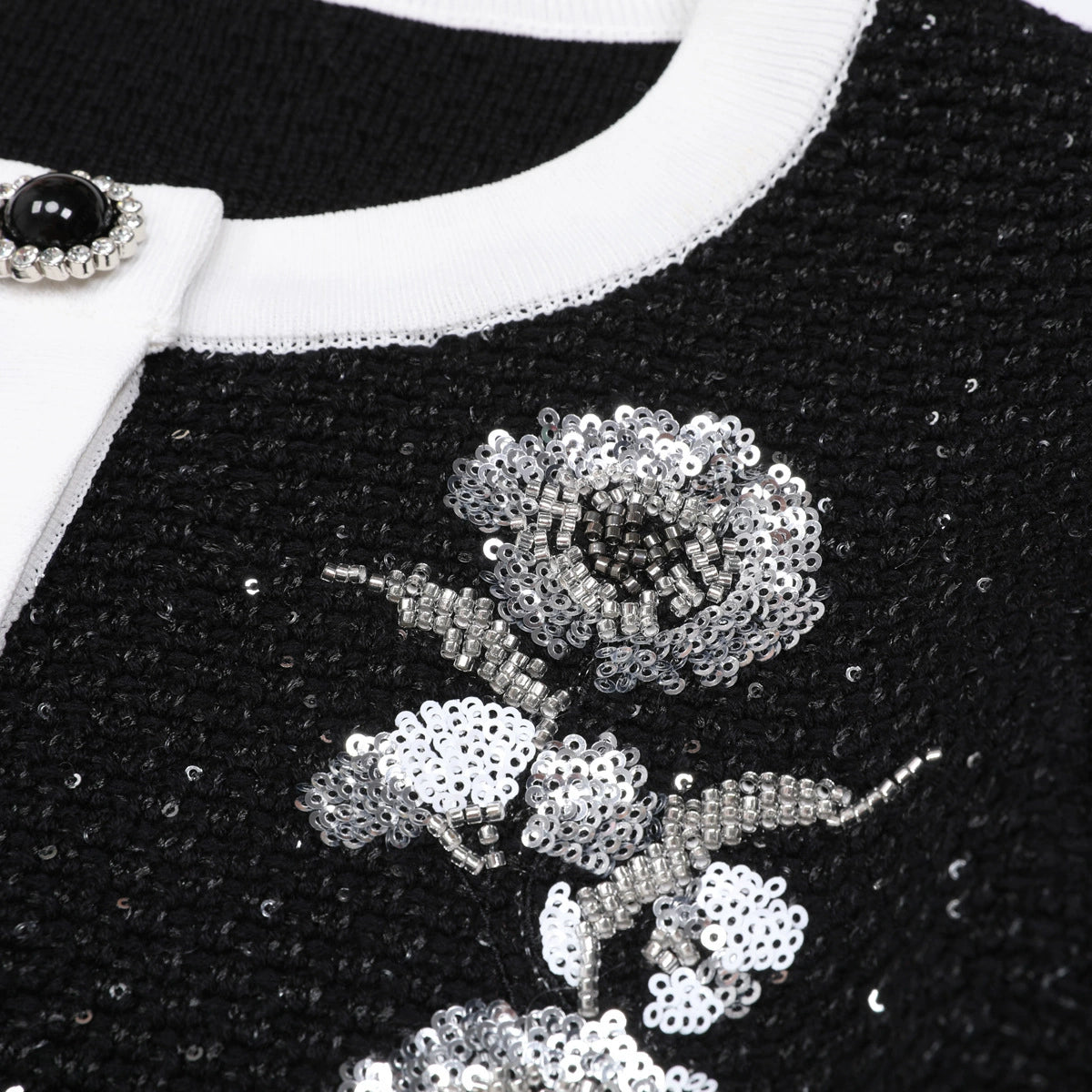 Chic Black Sparkle Tweed-Knit Cardigan & Pencil Skirt Set