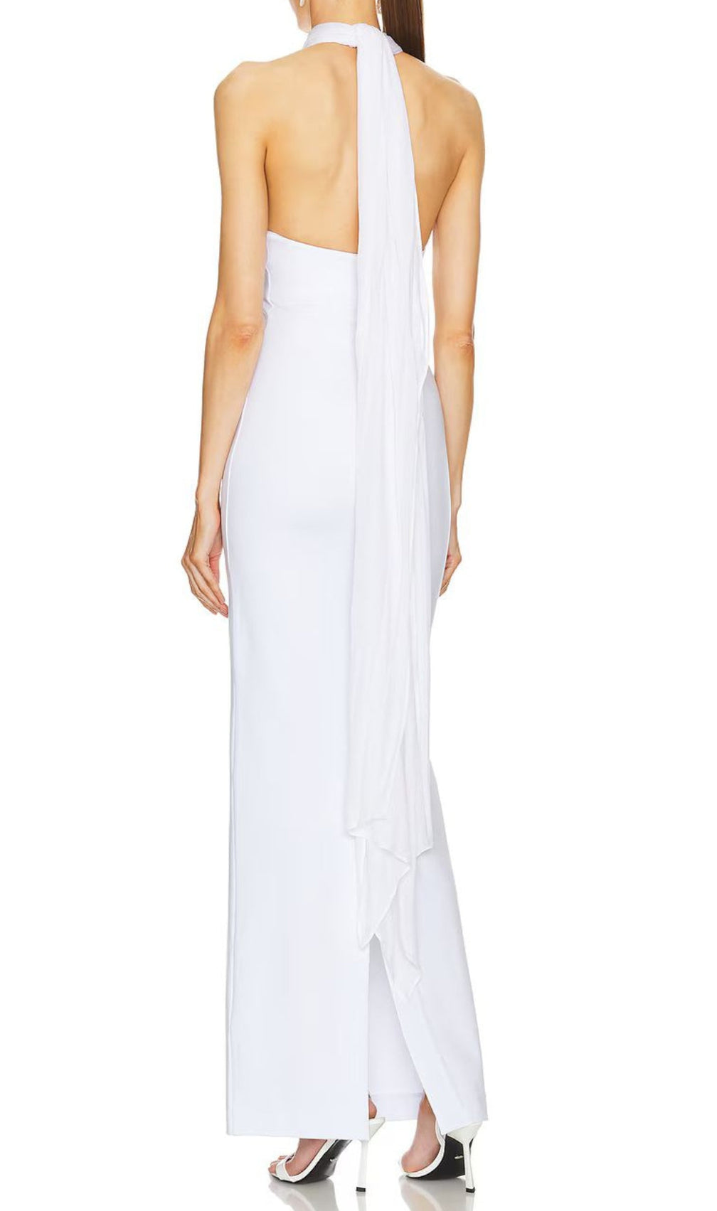 Brittney White Halter Draped Maxi Dress
