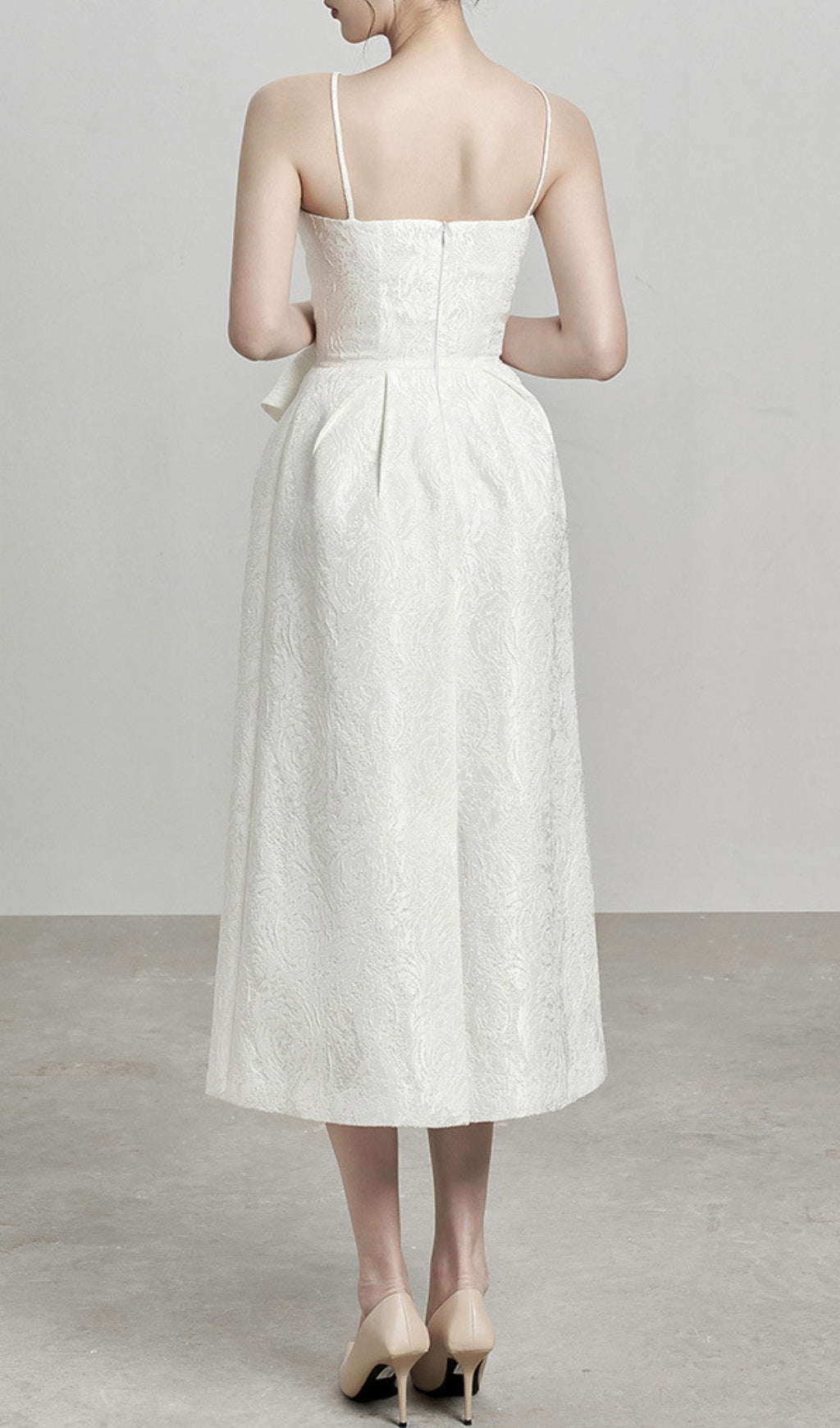 Arachne White Jacquard Midi Dress