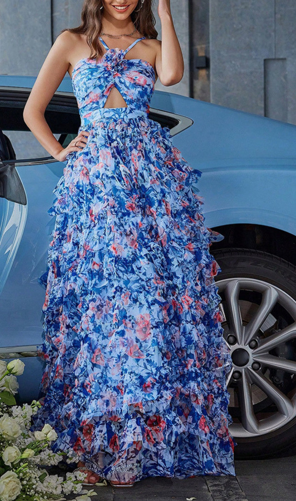 Amalya Blue Floral Maxi Dress