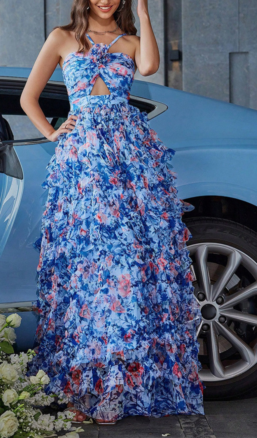 Amalya Blue Floral Maxi Dress
