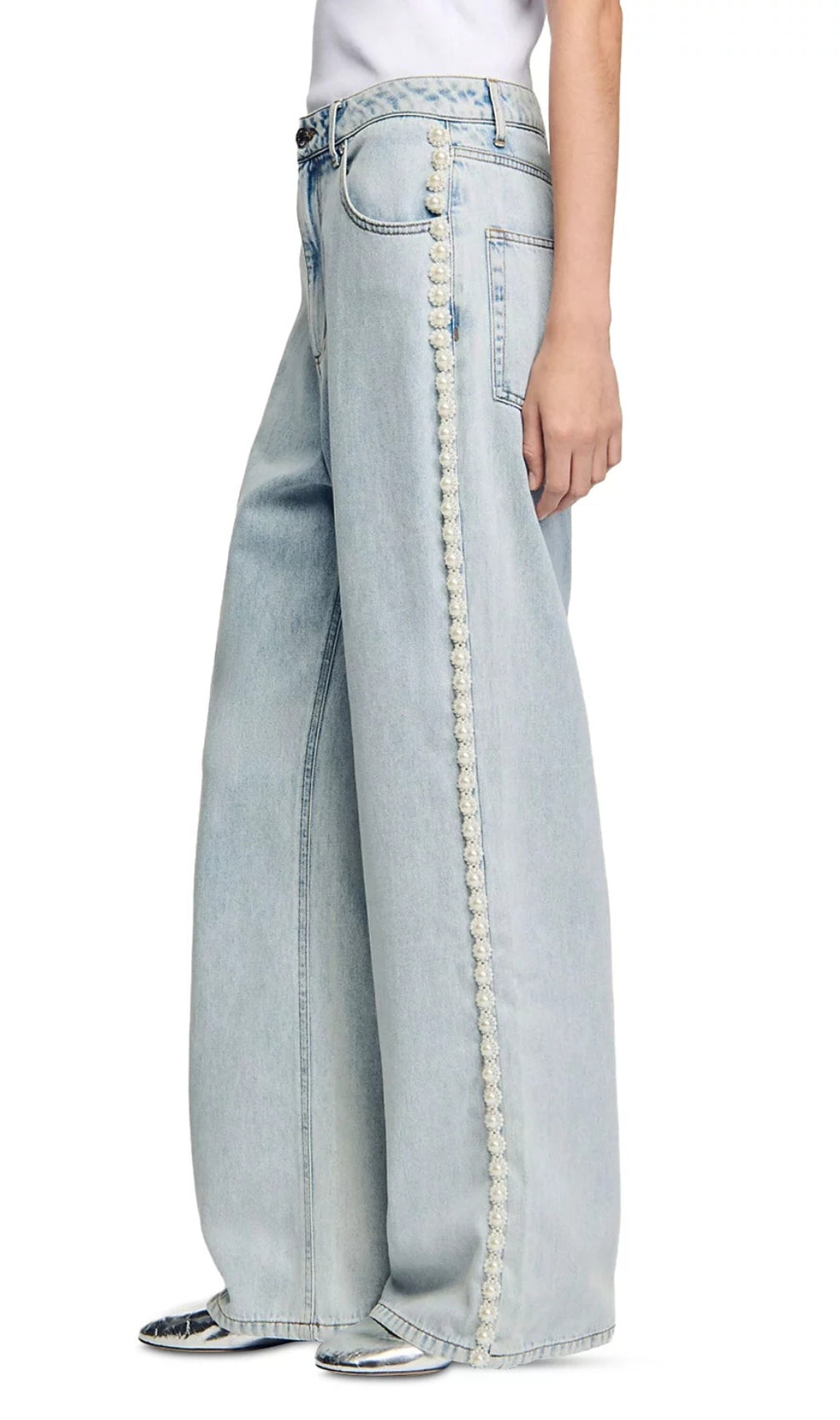 Beaded Jeans in Light Blue Jean