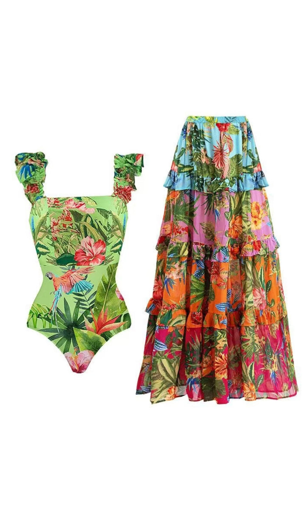 Emeline Printed One-Piece Swimsuit & Skirt