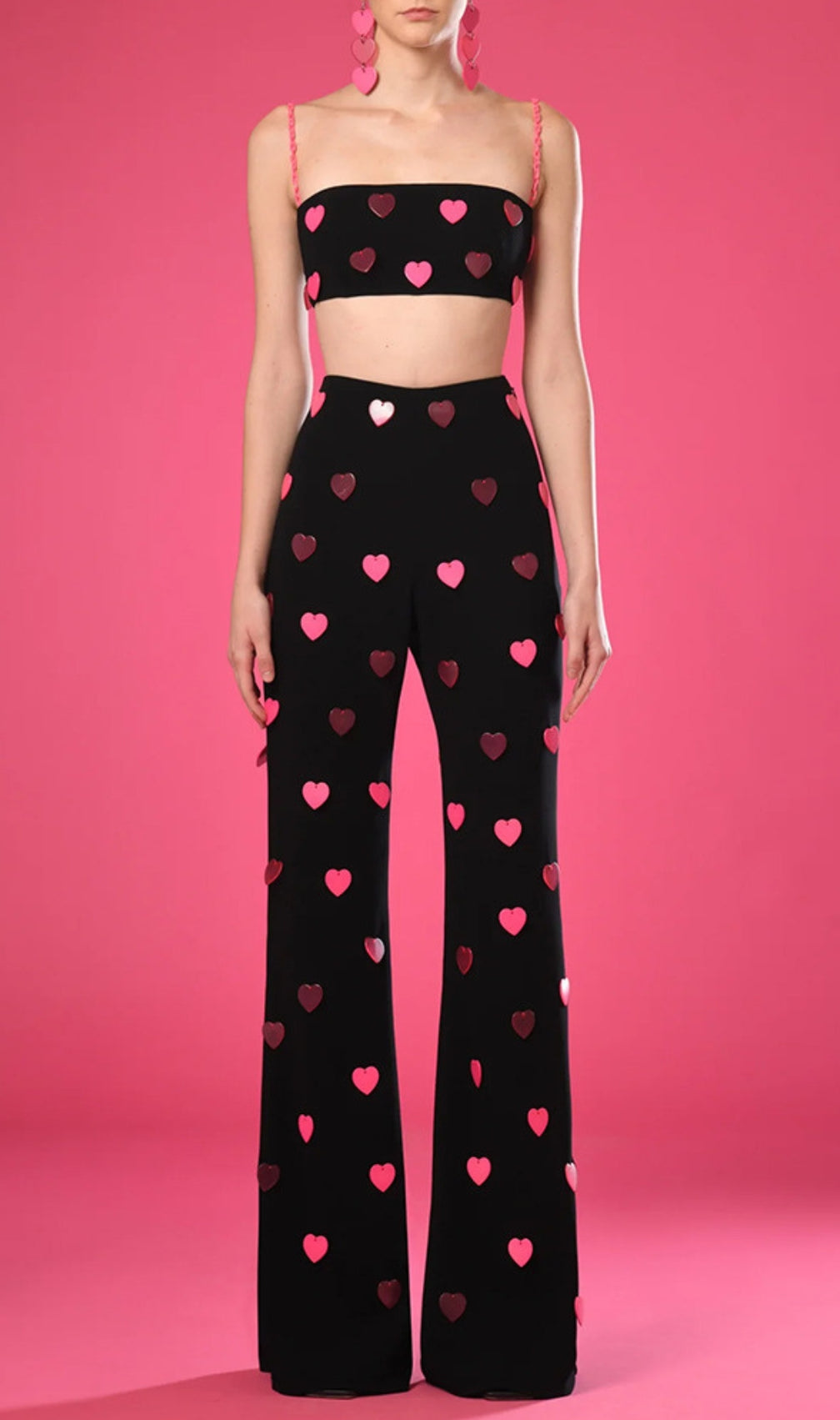 Clovia Pink Heart Embellished Top & Pants Set