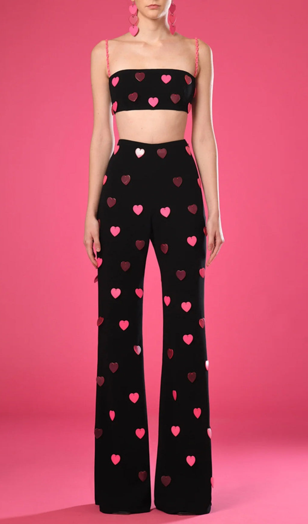 Clovia Pink Heart Embellished Top & Pants Set
