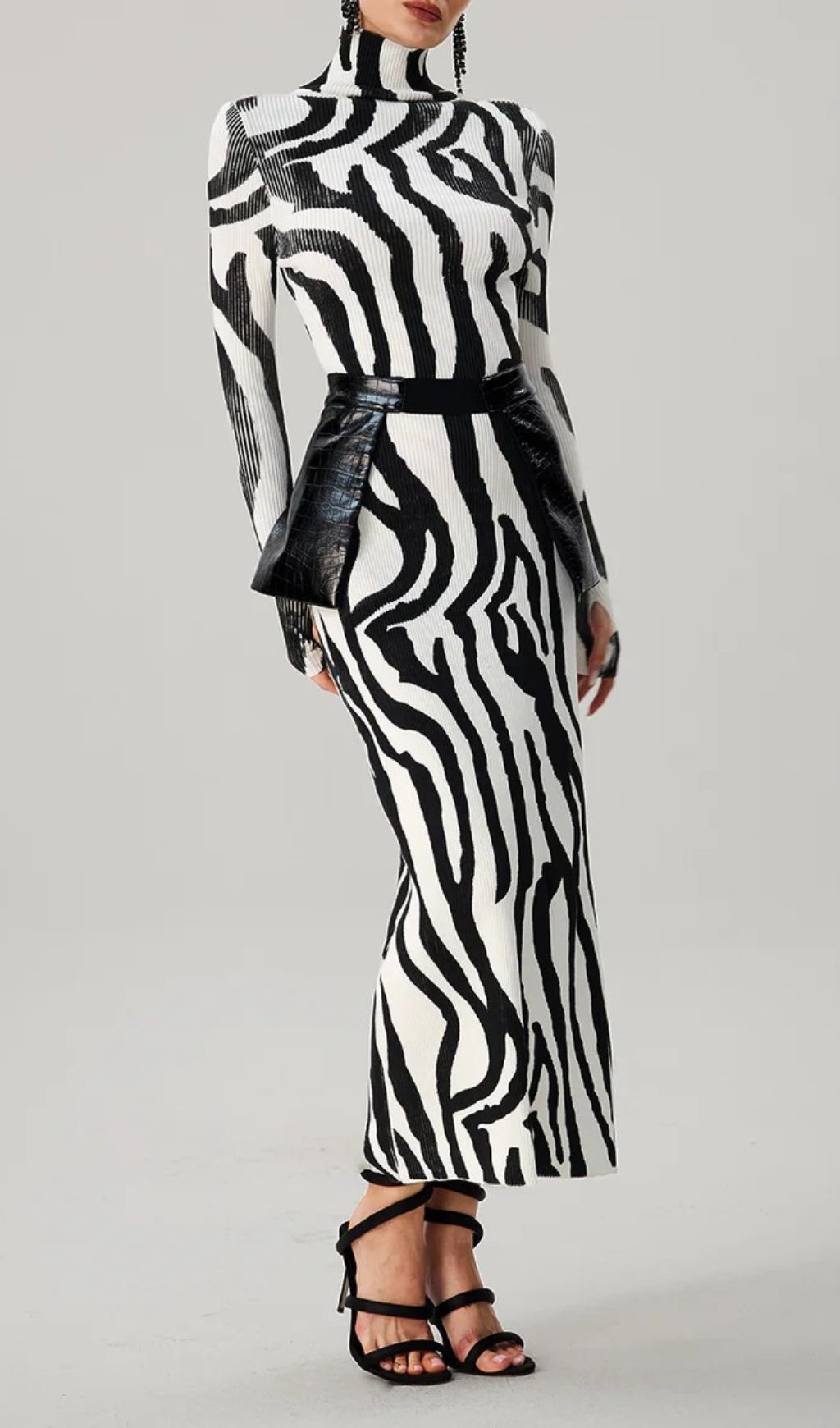 Farrux Zebra Print High-Neck Bodycon Maxi Dress - Fierce & Chic Knit