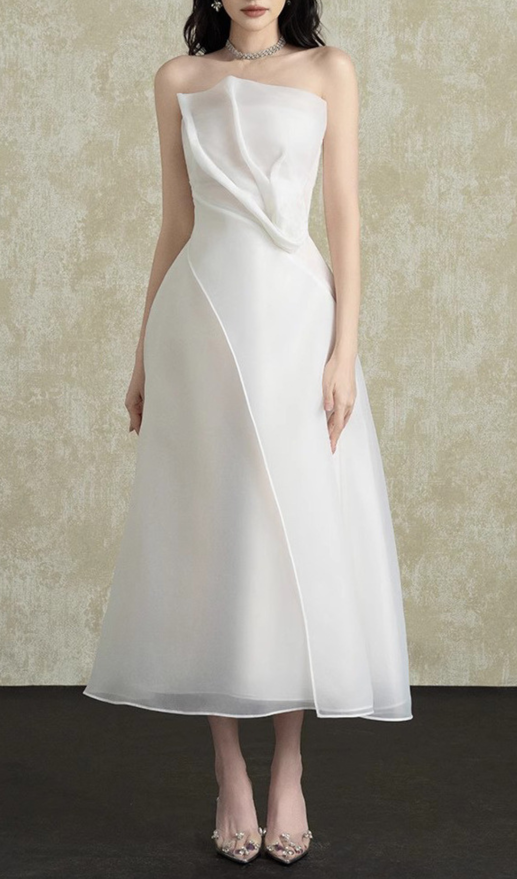 Helki White Strapless Midi Dress