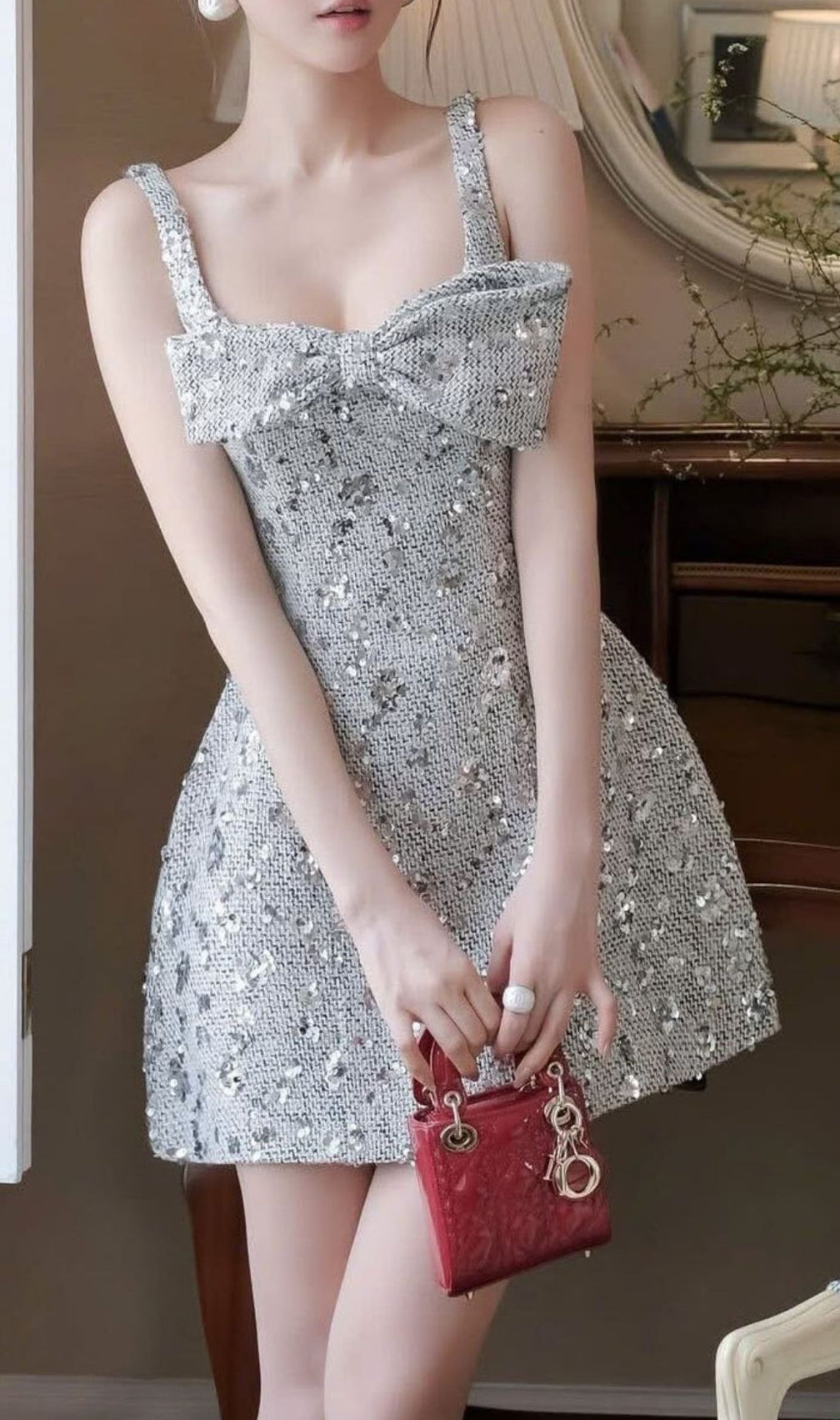 Katty Strappy Bow Sequin Mini Dress