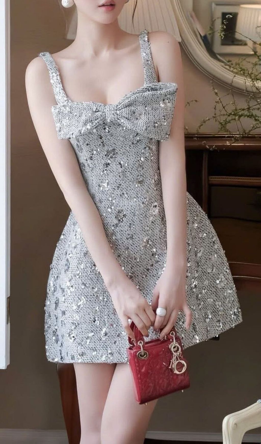 Katty Strappy Bow Sequin Mini Dress