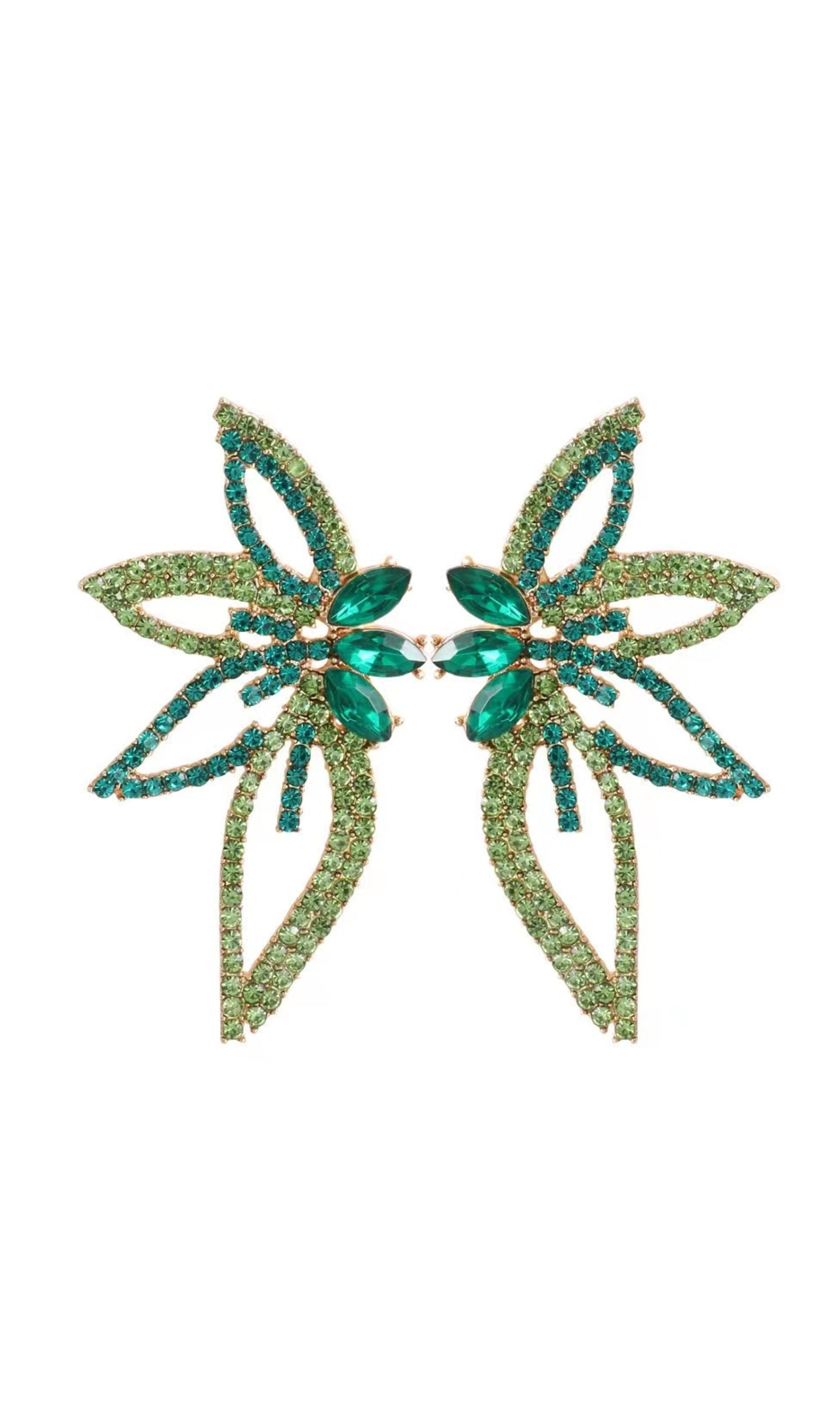 Anastacia Green Crystal Flower Earrings