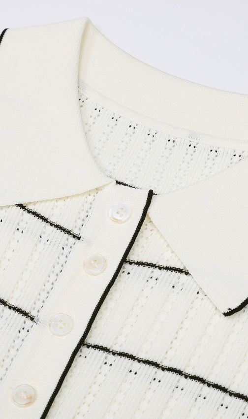 Jyoti Classic Striped Ribbed Knit Polo Midi Dress | Effortless Chic